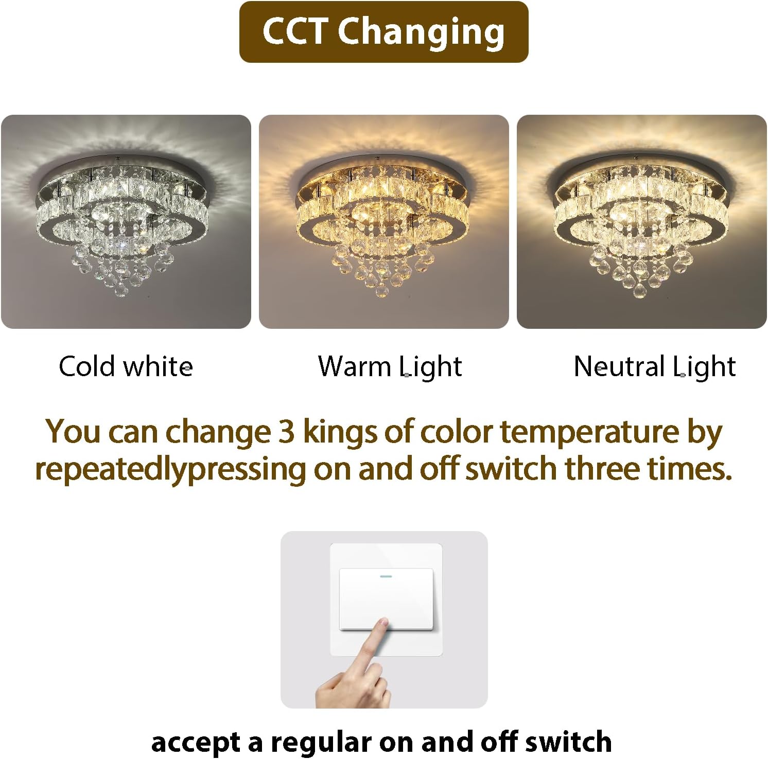 Crystal LED Ceiling Light Chandelier, Modern Flush Mount Lighting Fixture Ceiling Lamp for Living Room, Dining Room, Bedroom, Kitchen Island, Entryway