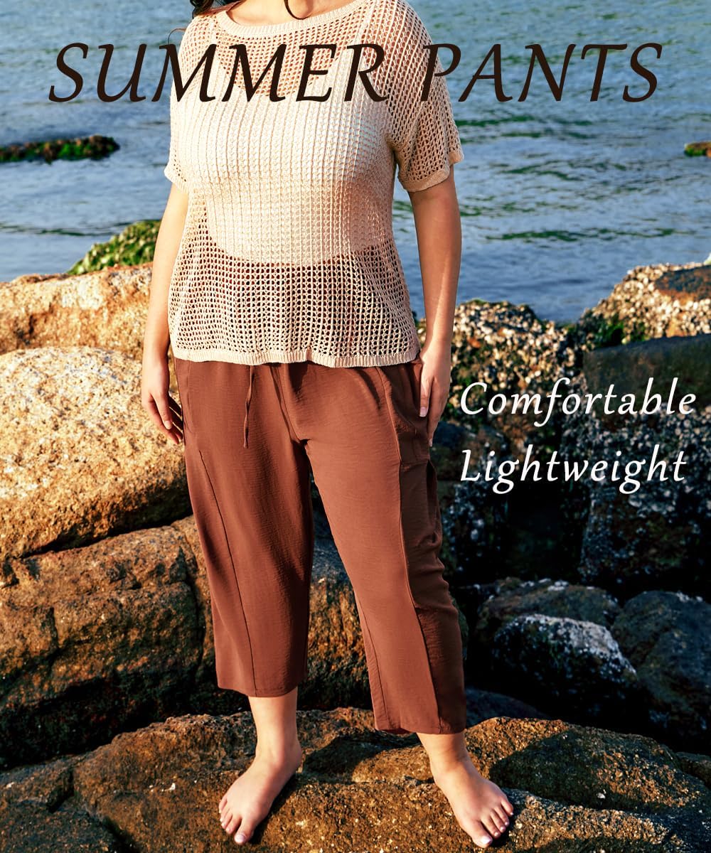 TIYOMI Plus Size Pants for Women Summer Palazzo Harem Pants Drawstring Lightweight Pant with Pockets Loose Casual XL-5XL - Image 3