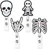 Xylolfsty Xray Badge Reels 4PCS Acrylic Skeleton Retractable Badge Holder with Alligator Clip Glitter Rib Skull Patterns ID Badge Clips for Rad Tech Nurse Doctor Student Halloween Christmas Gift Idea