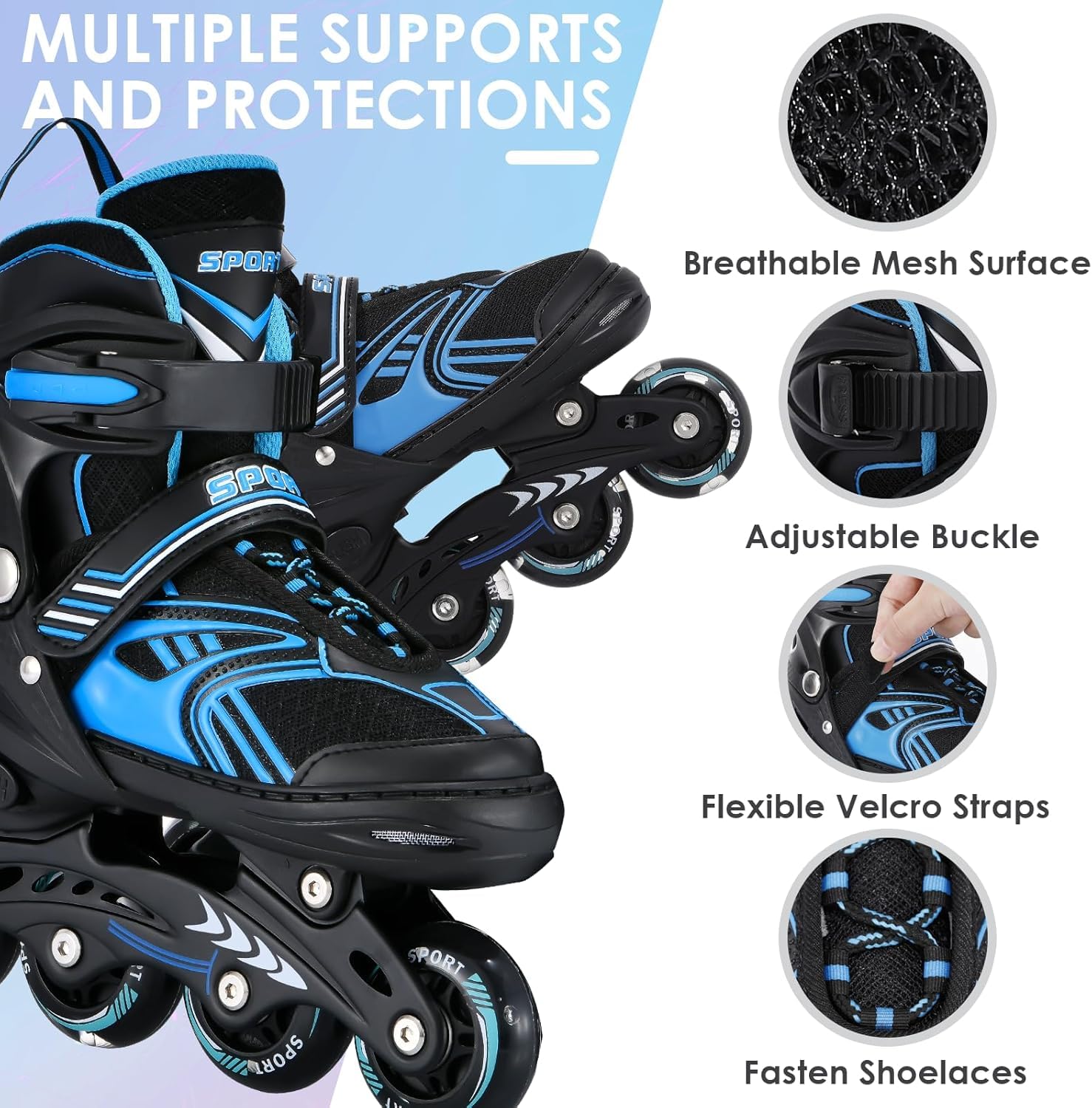 TOMSHOO Patins à roulettes en Ligne avec 4 Tailles Réglables, Roues LED, Plusieurs Options de Taille, Rollers en Ligne pour Enfants, Garçons et Filles, Adolescents