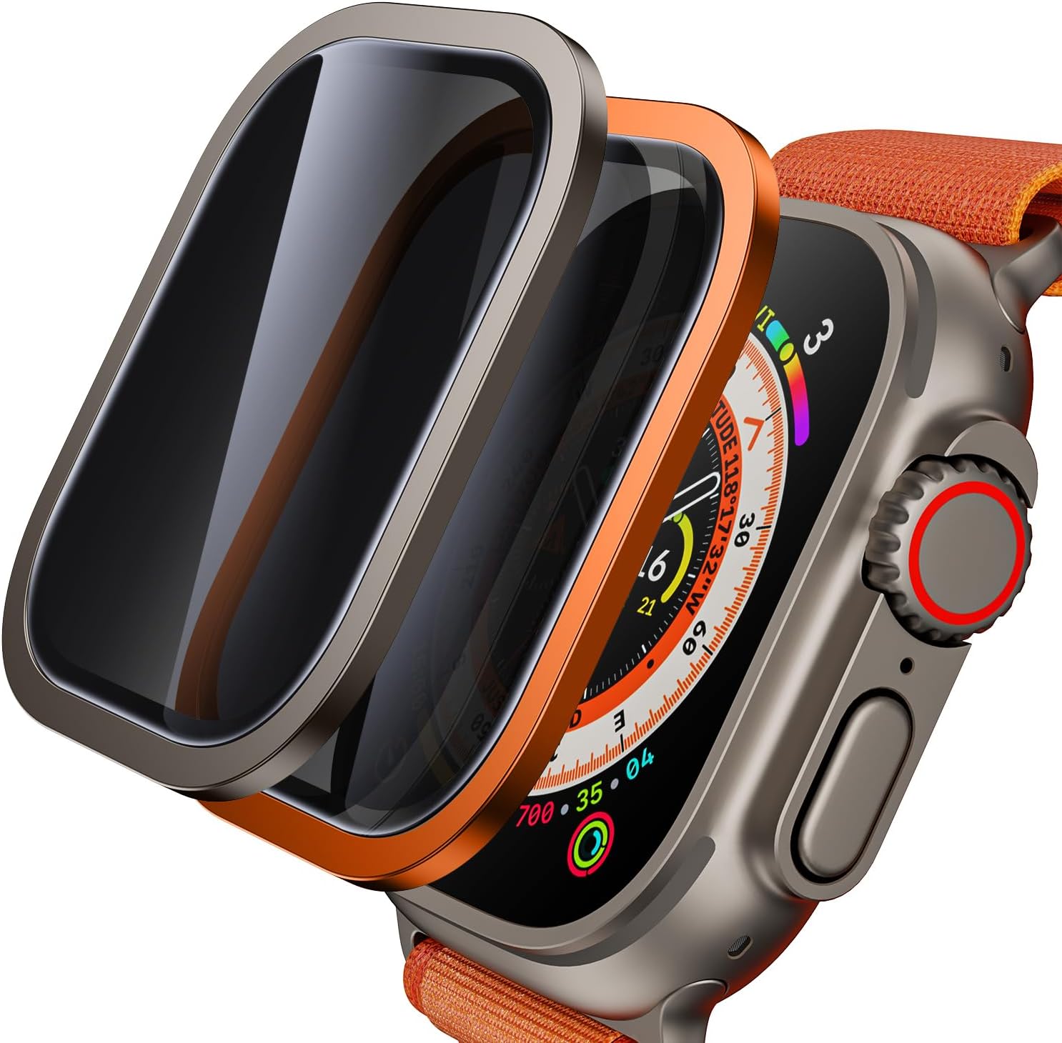 WSKEN for Apple Watch Ultra 2/Ultra Screen Protector 49mm, [26 Degree Privacy] Titanium Alloy Frame + 9H Tempered Glass, [Touch Sensitive] Lightweight Protective Glass Film for iwatch Ultra 2 Pack