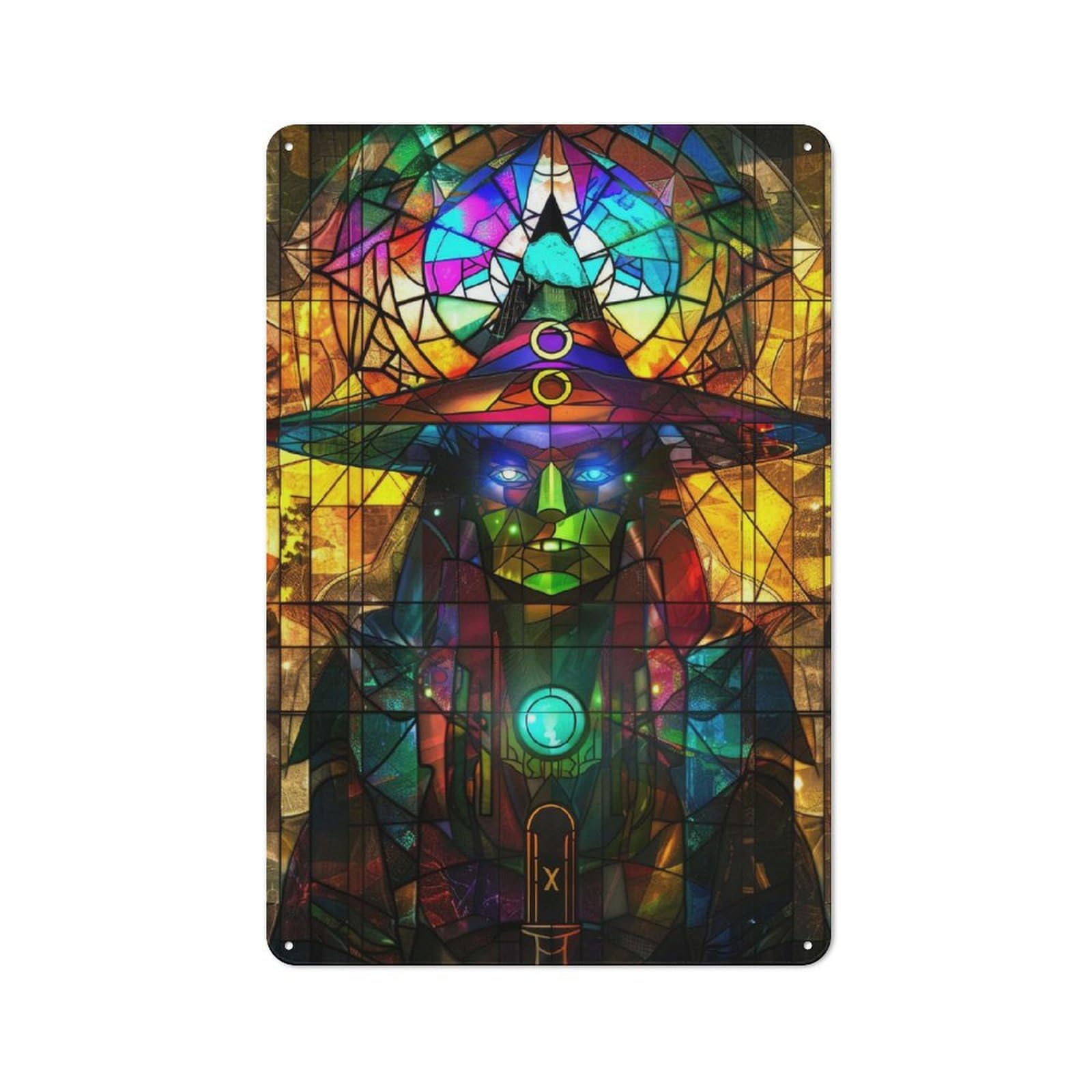 Junmoney Stained Glass Witch Tin Wall Plaque 30X20cm With For Hobby Room Or Studio, For Metal Sign Collectors, For Kitchen And Home Bar Decor