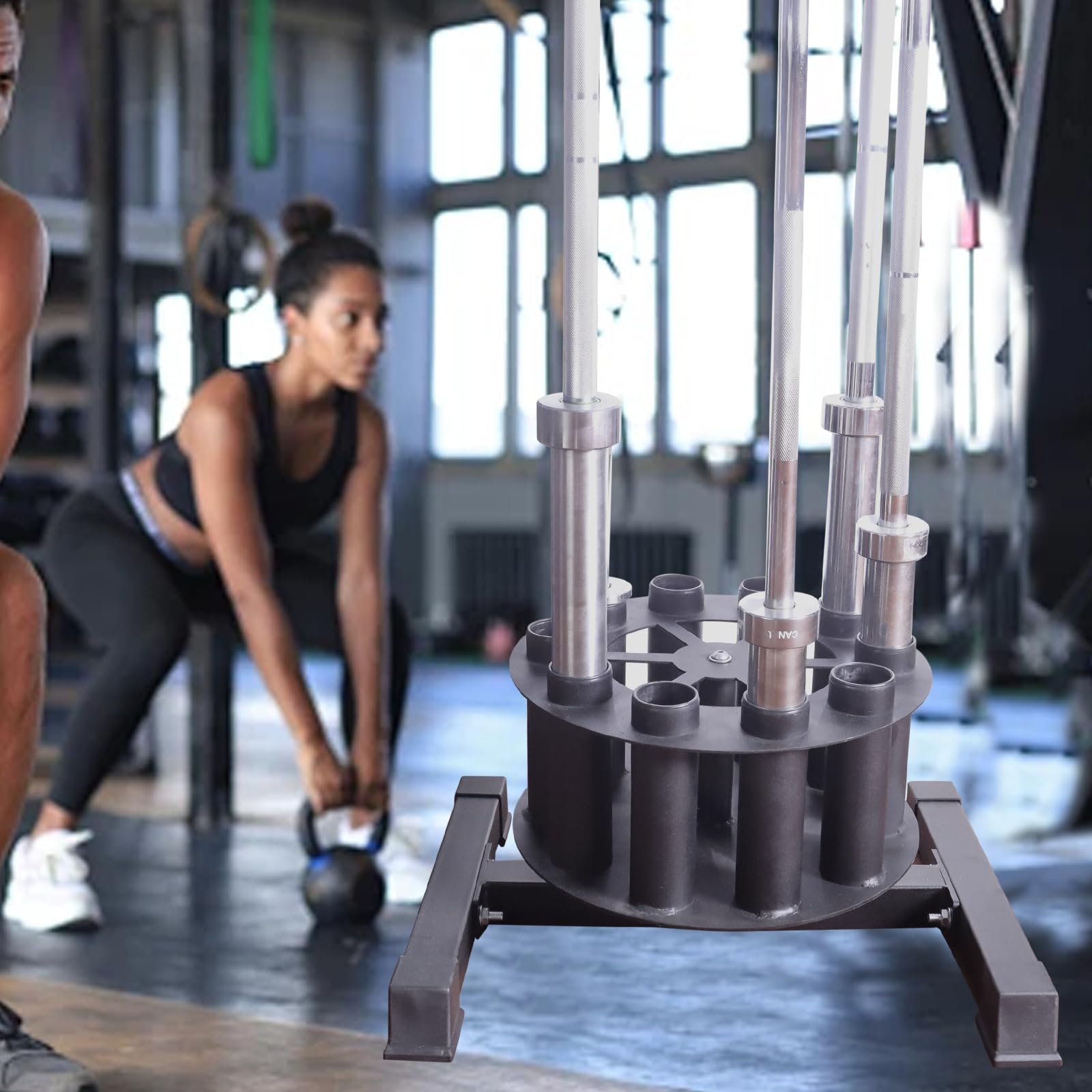 Supporto per rack per bilancieri Supporto verticale girevole per bilancieri Contiene 10 bilancieri Porta bilancieri per palestra Adatto a bilancieri olimpici da 2 pollici, barre per curl