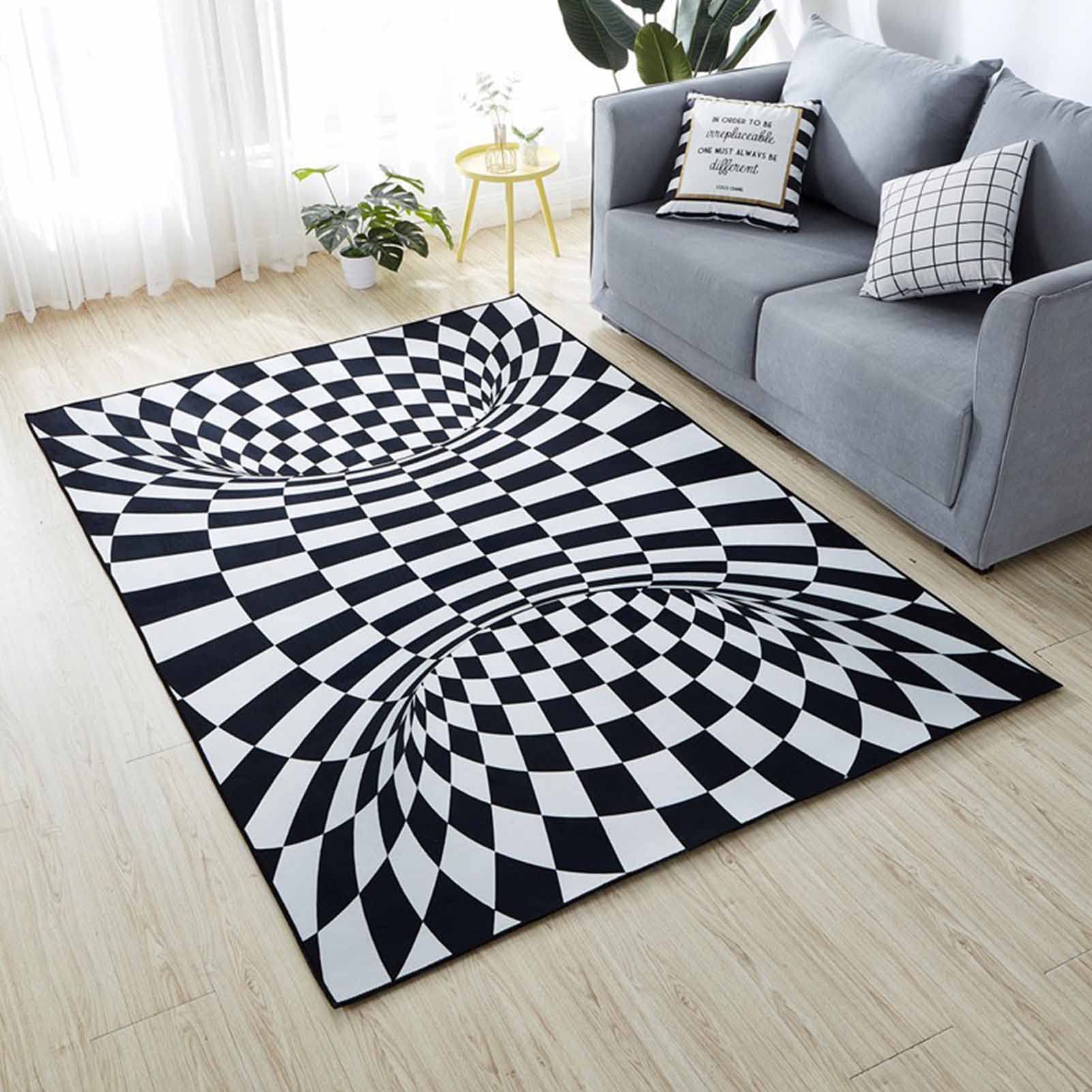 Tapis illusion d'optique 3D rectangulaire pour raviver une pièce sombre et plate