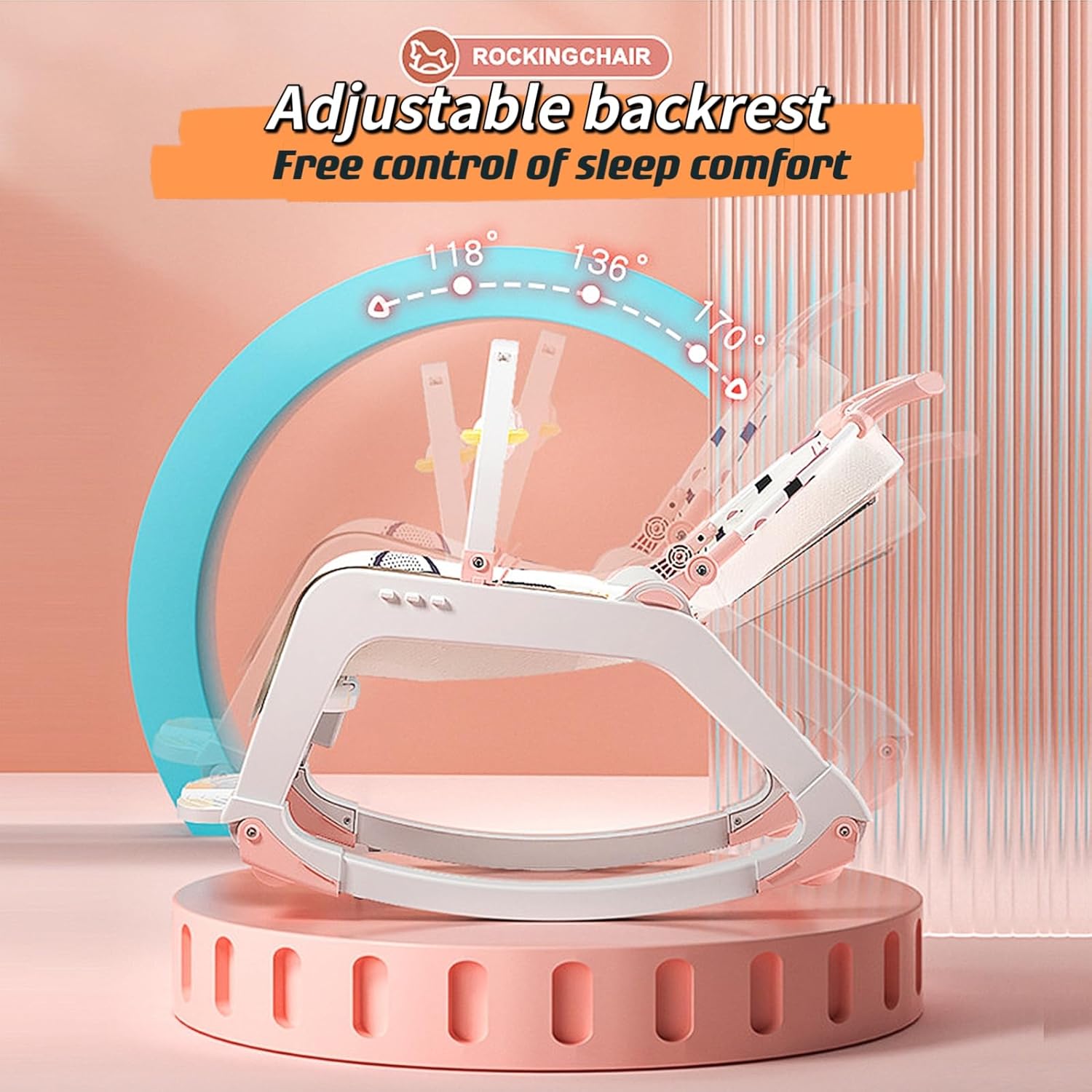 5-1 Baby Bouncer Ifant Seat，Baby Bouncer and Push Walker Cambo，Ifant to Toddler Adjustable Bouncer Chair，Portable Rocker Chair with Wheels,Toy Snack Tray and Canopy for Outdoor，0-36 Months Pink image 7 of 7 B0CVXNPVNS