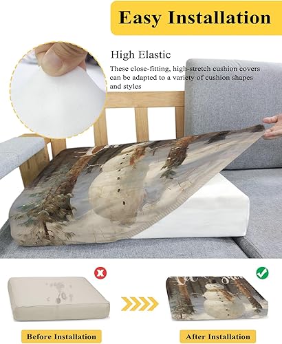 Miniatura 5 de Fundas de cojín para sofá de Navidad, funda elástica para sofá con parte inferior elástica, diseño de árbol de Navidad, muñeco de nieve, pintura al