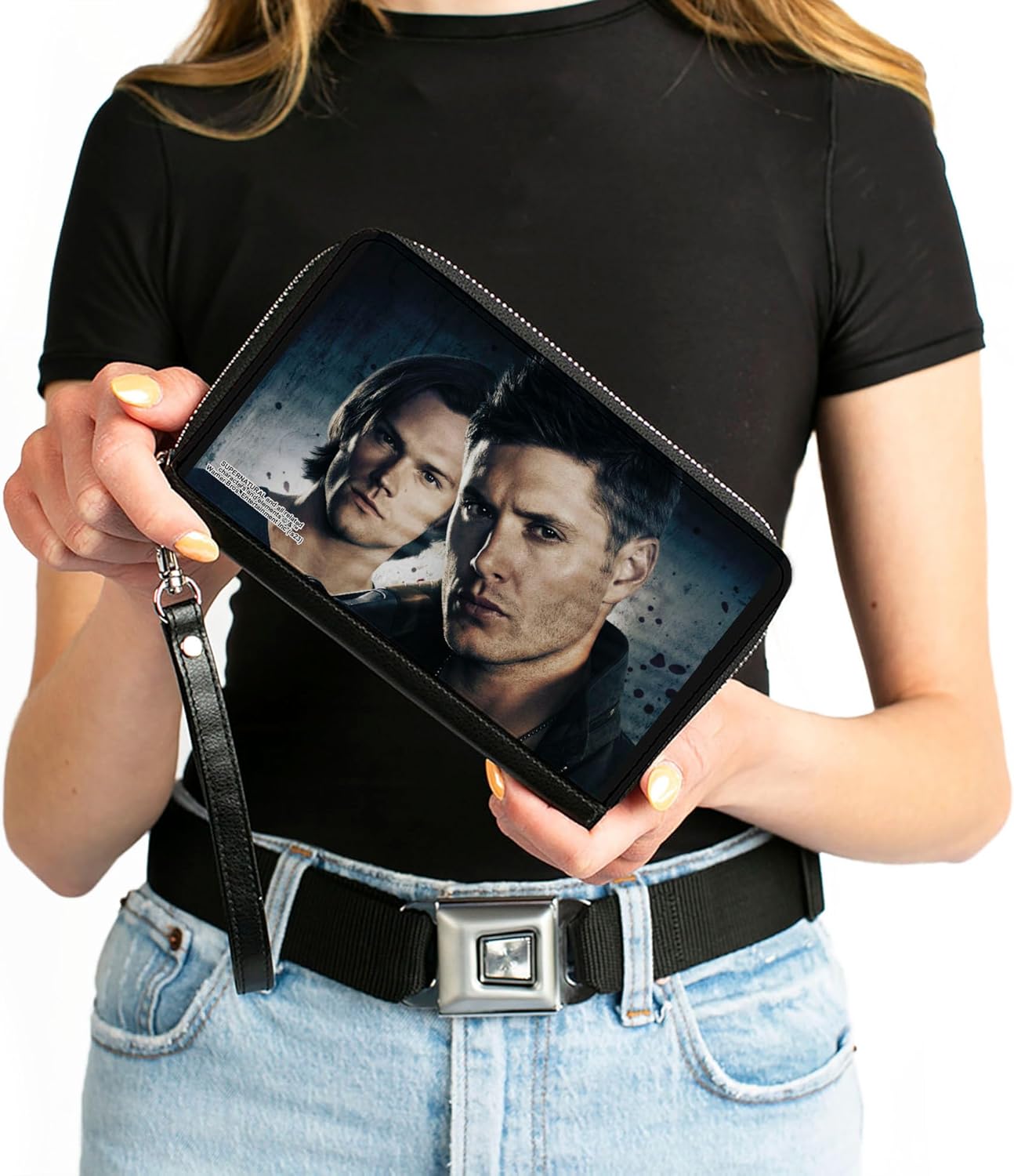 Buckle-Down Supernatural Wallet, Zip Around, Supernatural Winchester Brothers CLOSE-UP Pose Grays, Vegan Leather - Image 4