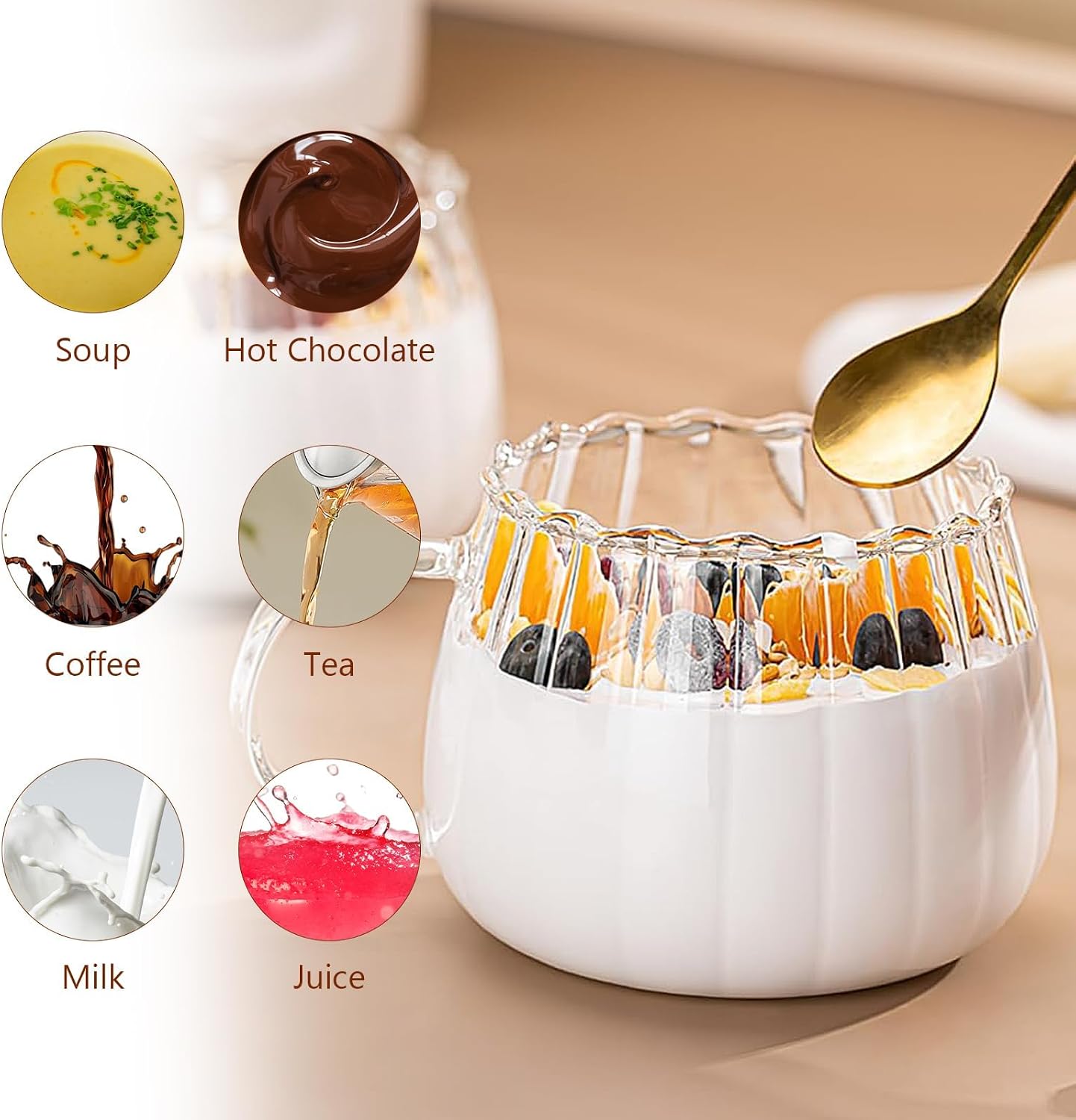 Clear Pumpkin Mugs Halloween Mugs with Handle Cute Pumpkin Coffee Mug Fall Mug Glass Pumpkins Cups Halloween Cups for Water Tea Thanksgiving Holiday Party Supplies