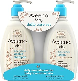 Aveeno Baby Daily Care Gift Set with Oat Extract & Prebiotic Oat, Contains Daily Moisturizing Body Lotion & Gentle 2-in-1 Baby Bath Wash & Shampoo, Hypoallergenic & Paraben-Free, Two Pack