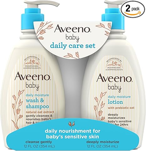 Aveeno Baby Daily Care Gift Set with Oat Extract & Prebiotic Oat, Contains Daily Moisturizing Body Lotion & Gentle 2-in-1 Baby Bath Wash & Shampoo, Hypoallergenic & Paraben-Free, Two Pack