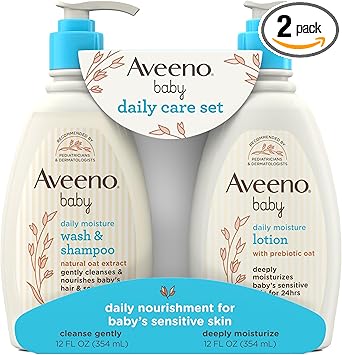 Aveeno Baby Daily Care Gift Set with Oat Extract & Prebiotic Oat, Contains Daily Moisturizing Body Lotion & Gentle 2-in-1 Baby Bath Wash & Shampoo, Hypoallergenic & Paraben-Free, Two Pack