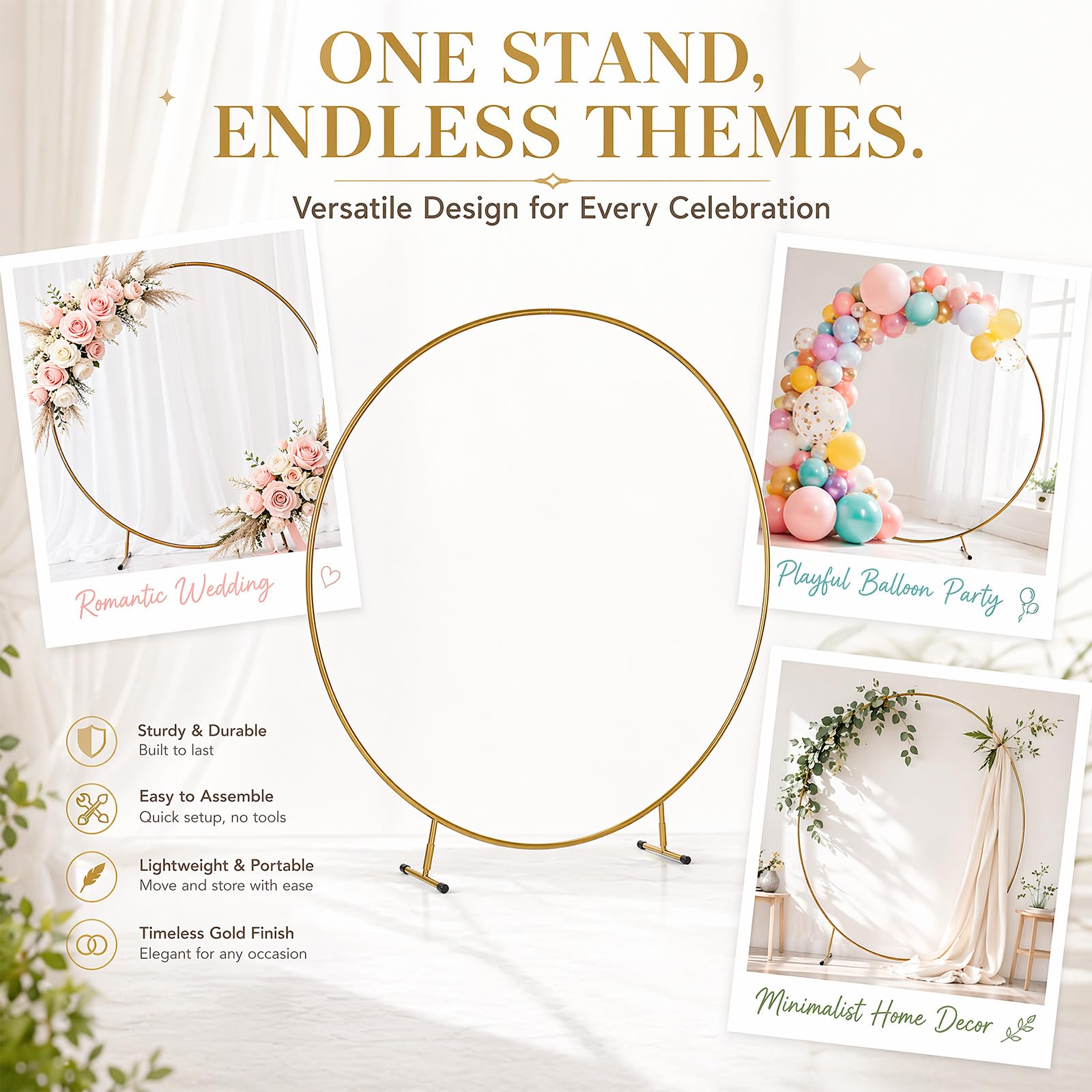 Arco per palloncini da 1,8 m in metallo, telaio rotondo con sacchi d'acqua e picchetti, set per matrimoni, compleanni, feste e decorazioni per arco d'uva