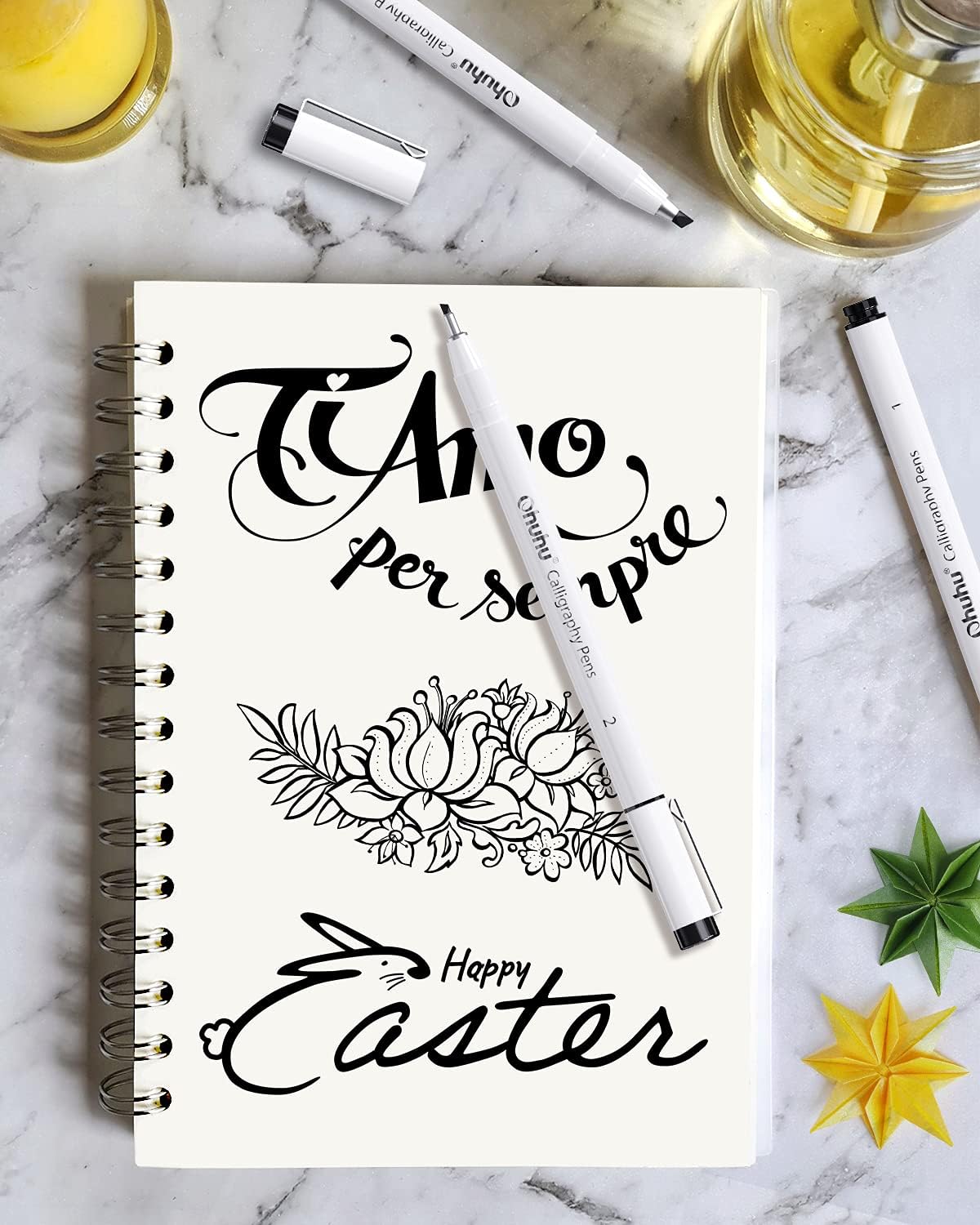 Calligraphy Pen, Ohuhu Set of 8 Sizes Hand Lettering Pens for Beginners, Writing, Sketching, Drawing, Illustration, Scrapbooking Caligraphy Brush Pens : Arts, Crafts & Sewing