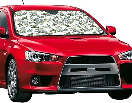 Green Eucalyptus Leaves Windshield Sun Shade, Reflective Bubble Aluminum Car Visor, Universal Fit Car Accessories for Front Window
