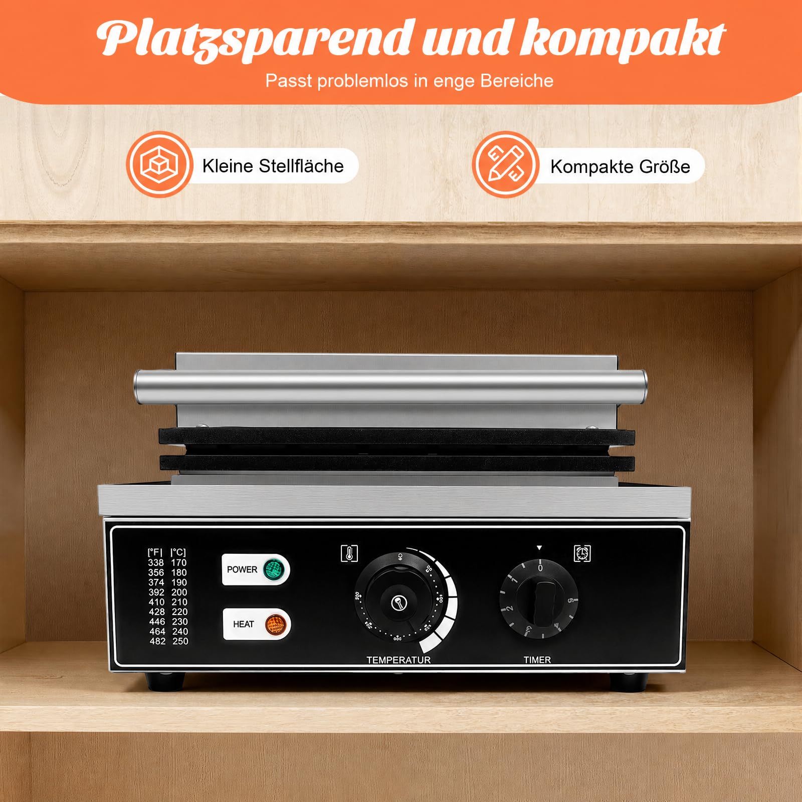 Waffeleosen, 1500W Edelstahl Waffeleisen 6 Waffeln waffeleisen am stiel Antihaftbeschichtung Waffeln Am Stiel Waffelsticks Corn Dogs für Waffeln Am Stiel Waffle Bäckereien, Restaurants