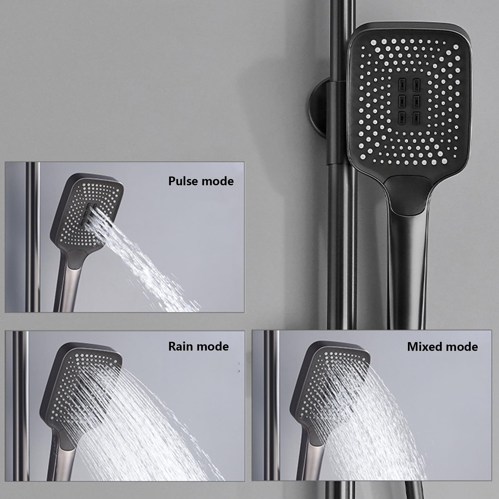 Sistema Doccia a Vista, Set di rubinetti per Bagno Grigio, soffione Regolabile in Altezza con soffione, doccetta per Vasca a Cascata e doccetta per Bidet