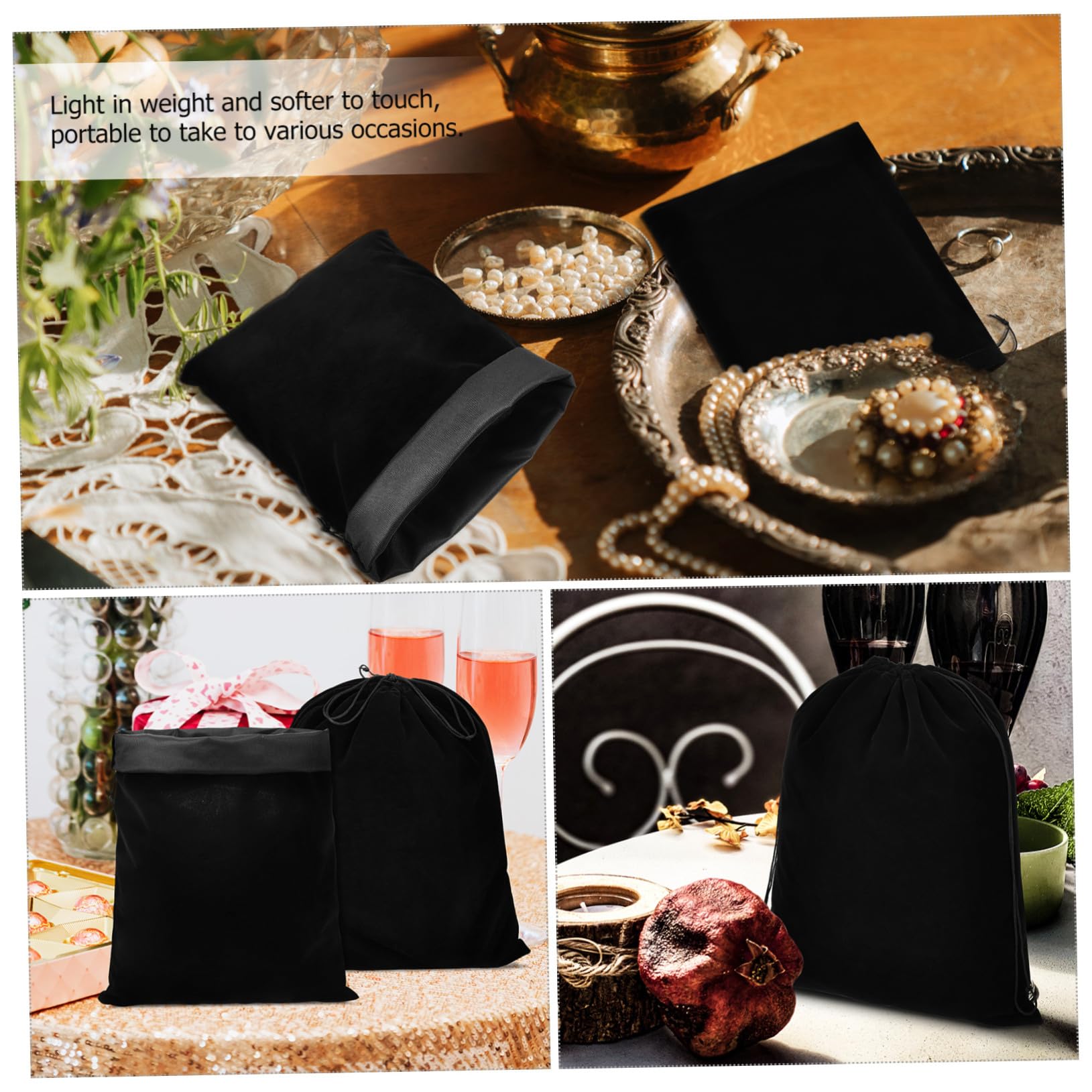 ELAYARD Samtbeutel 10 Stück 30x40cm Schwarz Aufbewahrungsbeutel Mit Kordelzug Für Uhren Schmuck Und Kleine Geschenke Zu Weihnachten Und Silvester