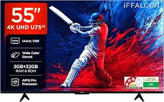iFFALCON 139 cm (55 Inches) 4K UHD Smart LED Google TV | 144Hz VRR | 3GB RAM | Dolby Vision & Atmos | Game Master | 55U75