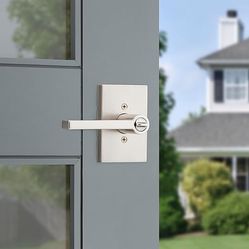 Vista 69 de Kwikset Halifax - Manija interior de paso, palanca para puertas de clóset y pasillo, manija reversible sin seguro, en acabado negro mate, con Mate