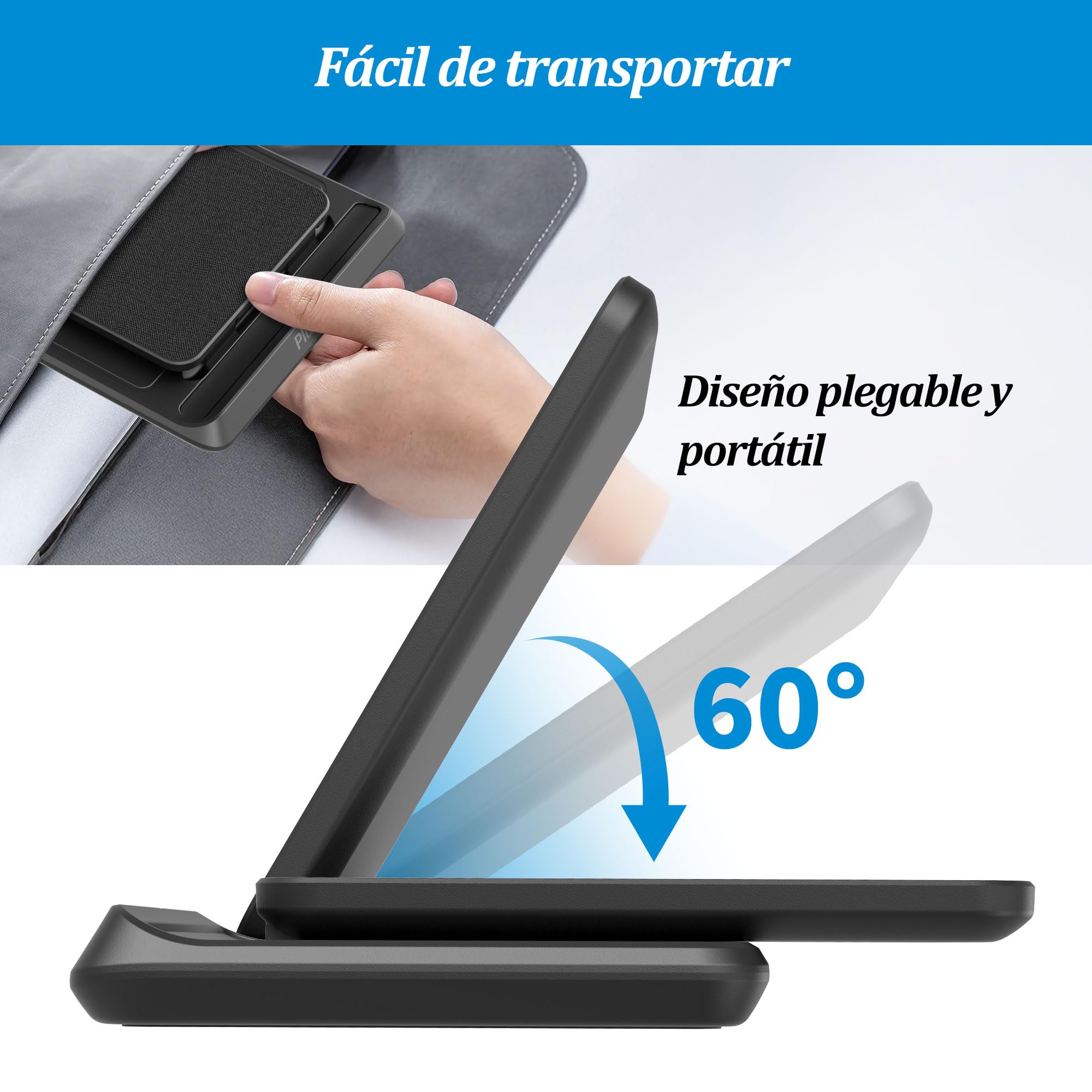 PlusAcc Cargador Inalámbrica para Kindle Paperwhite Signature Editions (Modelos 2022 y 2024) y Colorsoft Signature Edition (32 GB), Soporte de Carga Plegable portátil Compatible con iPhone 15 Pro MAX