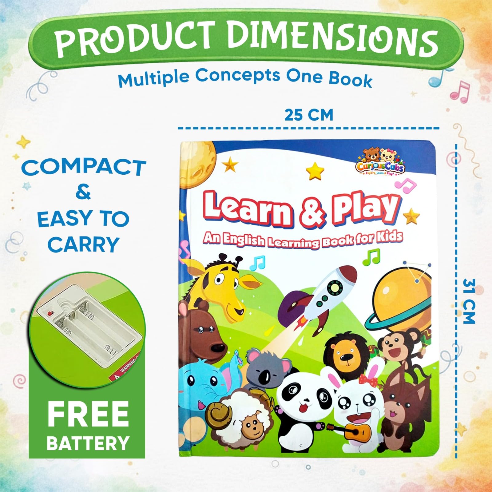 CuriousCubs 12-in-1 Interactive Musical Learning Book for Kids (1–5 Years) – Free Battery | Wonderful Gift | Learn and Play Sound Book with Fruits, Transportation and More | Educational Musical Toy 4