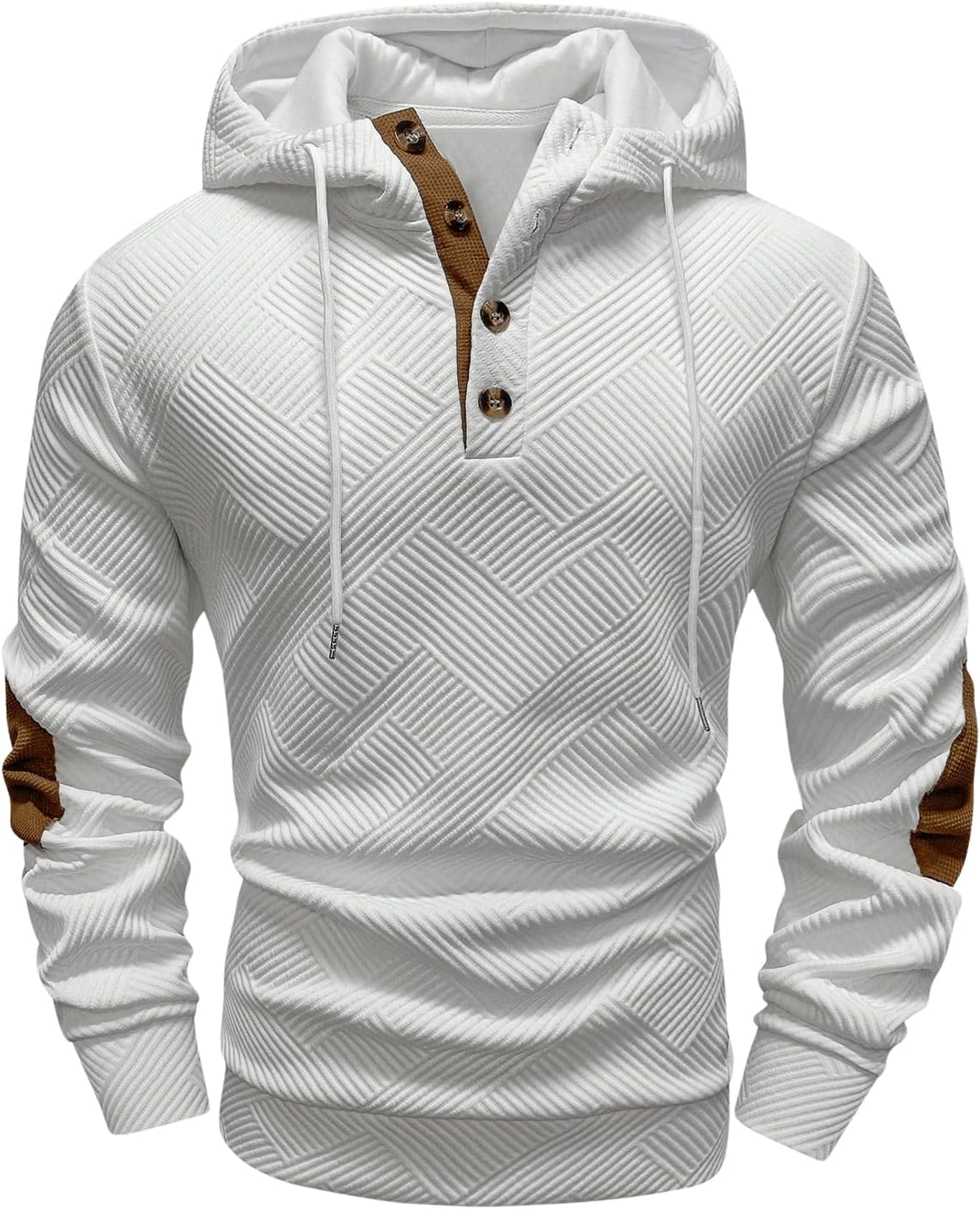 GORGLITTER Men's Half Button Drawstring Hooded Pullover Sweatshirt Oversized Casual Textured Athletic Workout Hoodies