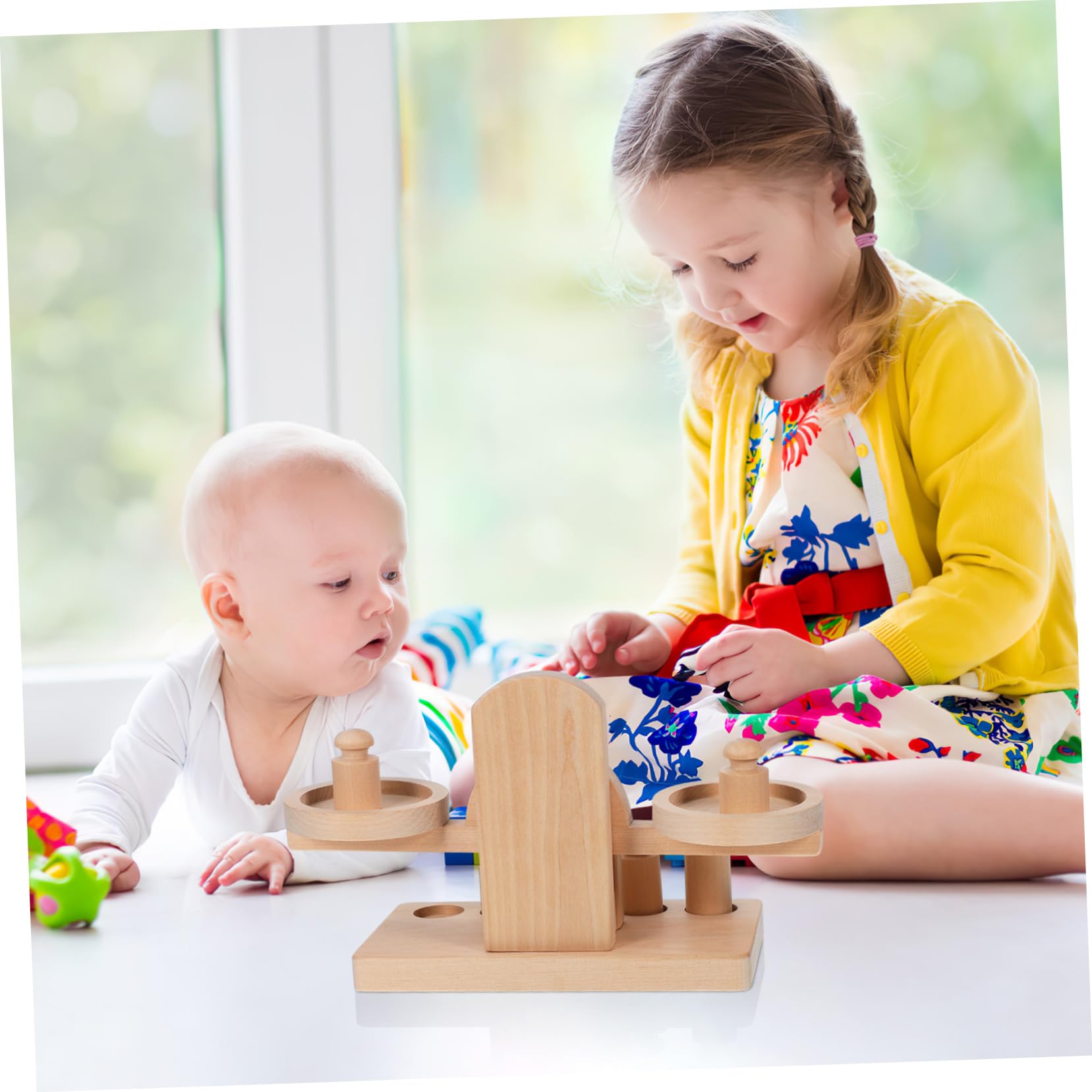 Beaupretty Giocattolo Bilancia in Legno Pesi Colorati, Gioco Educativo per Attività Creative e Giochi di Ruolo, Adatto a Ragazzo Ragazza in Età Prescolare