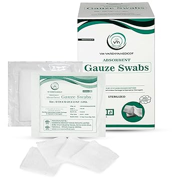 Absorbent Sterile Gauze Swab TYPE-17 | (Pack of 100) 10cm*10cm*12 ply,High - absorbency medical dressing wound care (25 pouch).