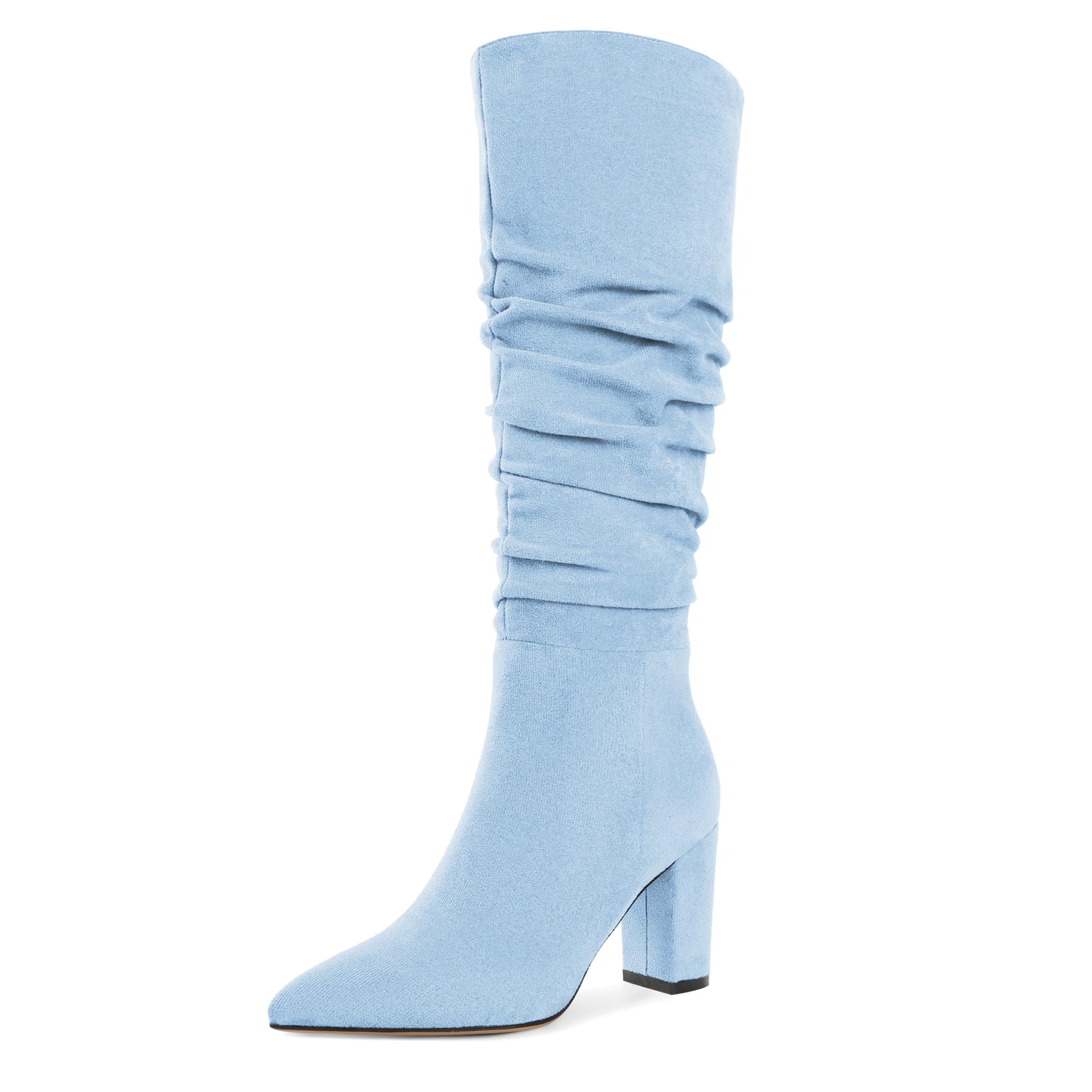 Knee High Boots for Women Chunky Heel Boots Classic Pointed Toe Boots Slouchy Booties for Work Office Comfortable
