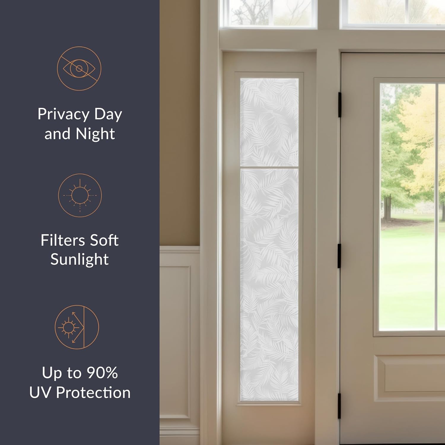 Etched Palm Sidelight Window Privacy Film by Artscape - Decorative Frosted Glass Design, Static Cling, Full Coverage Privacy, Light Control, Water-Applied Installation, Made in USA - 12 x 73 Inch