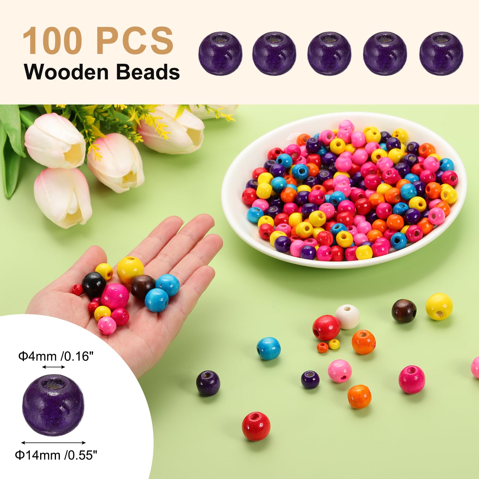 PATIKIL 14mm Wooden Beads for Craft Making 100 Pcs Round Loose Spacer Beads for Macrame Jewelry Bracelet DIY Handmade Decor, Purple - Image 2
