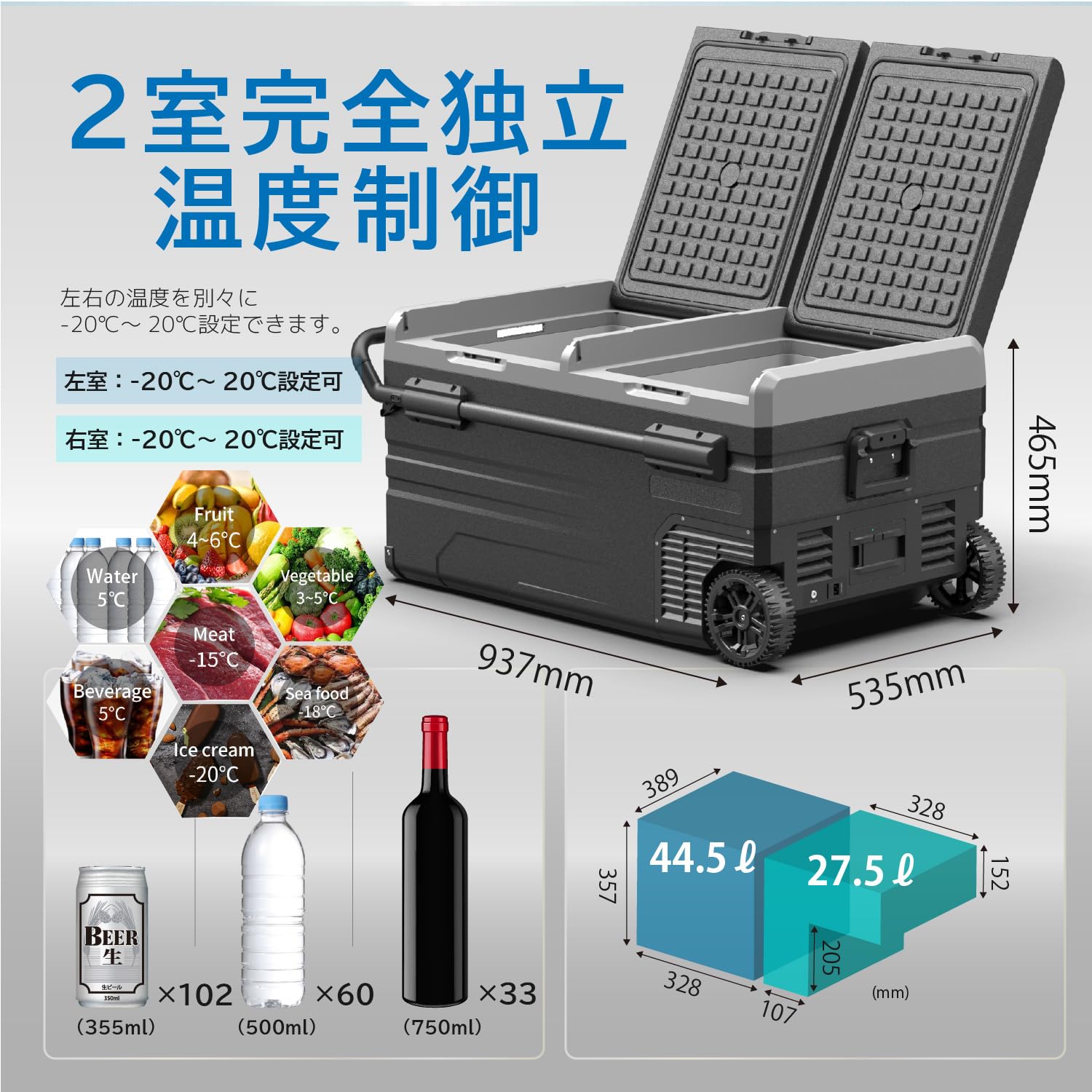 19L ポータブル冷蔵庫 車載冷蔵庫 車中泊 大容量 アウトドア Amazon | ポータブル冷凍冷蔵庫 車載冷蔵庫 TX75 【 大容量72L
