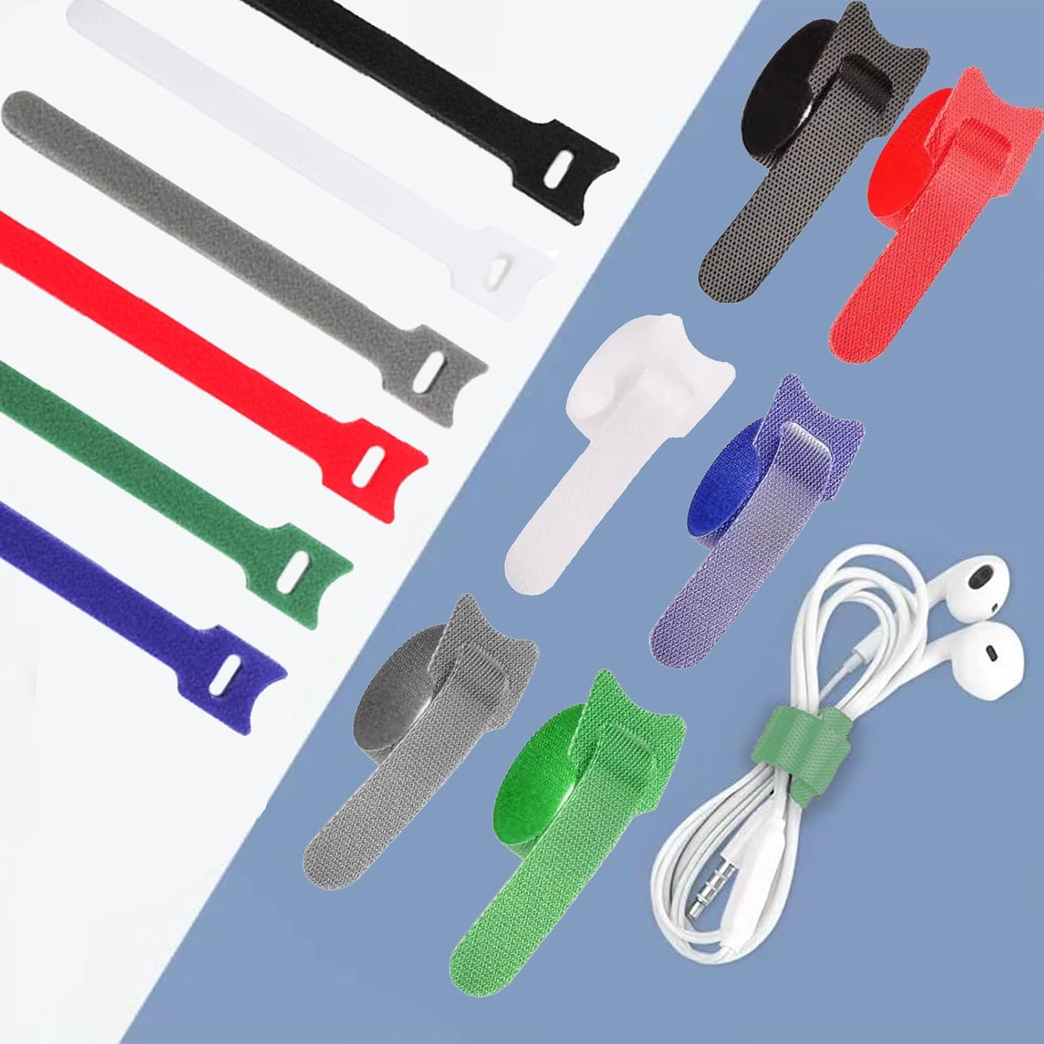 120Pcs Reusable Cable Ties, Hook and Loop Cord Organizer Straps for Wire Management and Home Office Use, Mix Color