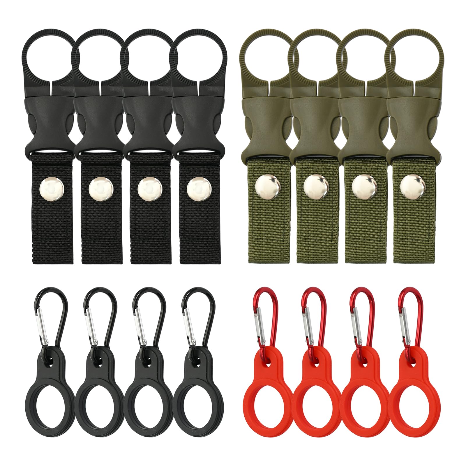 16 Pack Water Bottle Holders with Carabiner – Multi-Color Nylon Belt Clips, Durable Bottle Buckles for Backpack, Hiking, Cycling, Camping, Outdoor Use