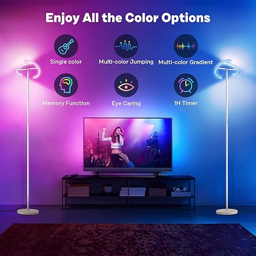 Miniatura 3 de Lámpara de pie RGBCW blanca, lámpara de pie RGB que cambia de color brillante, moderna lámpara LED alta regulable continua con control remoto,