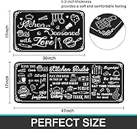 Vista 3 de Juego de 2 alfombras de cocina en blanco y negro con temática de reglas de cocina, antideslizantes, 2 piezas para piso, lavables, absorbentes