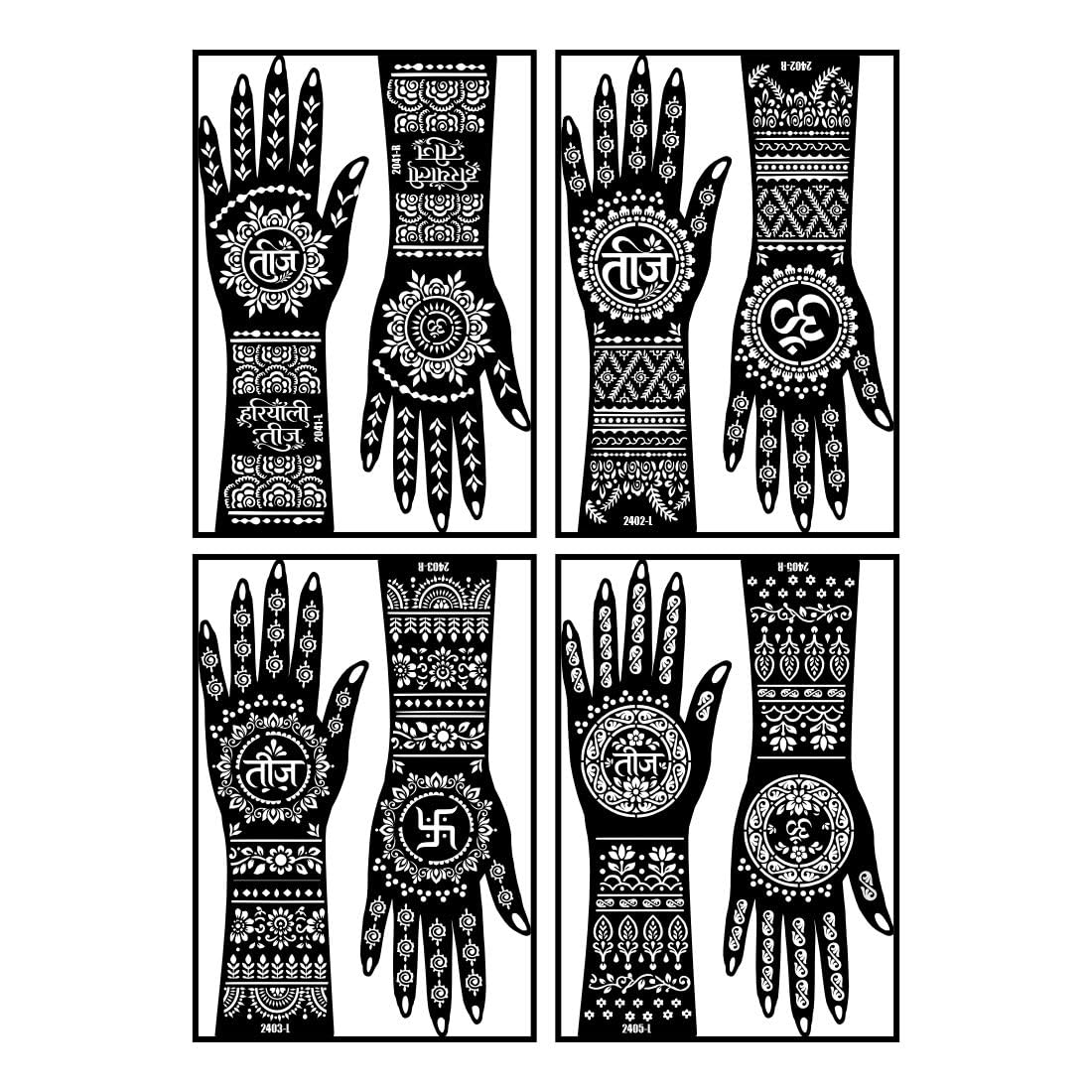 VOORKOMS Modern Floral Pattern & Swastika Om Art Mehndi Stencil Sticker For Teej Special-image-49