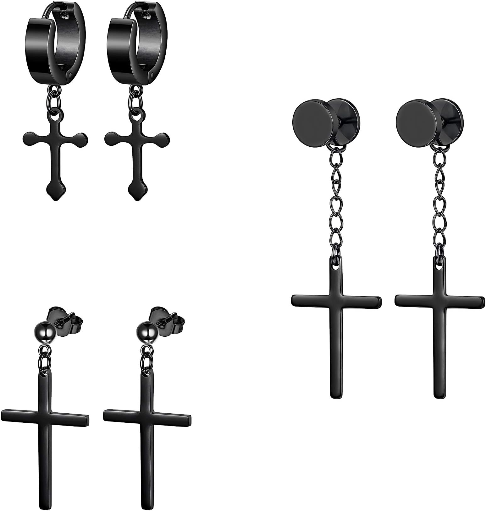 Thunaraz Stainless Steel Dangle Hinged Hoop Earrings for Men Women Huggie Drop Earrings 3-8Pairs