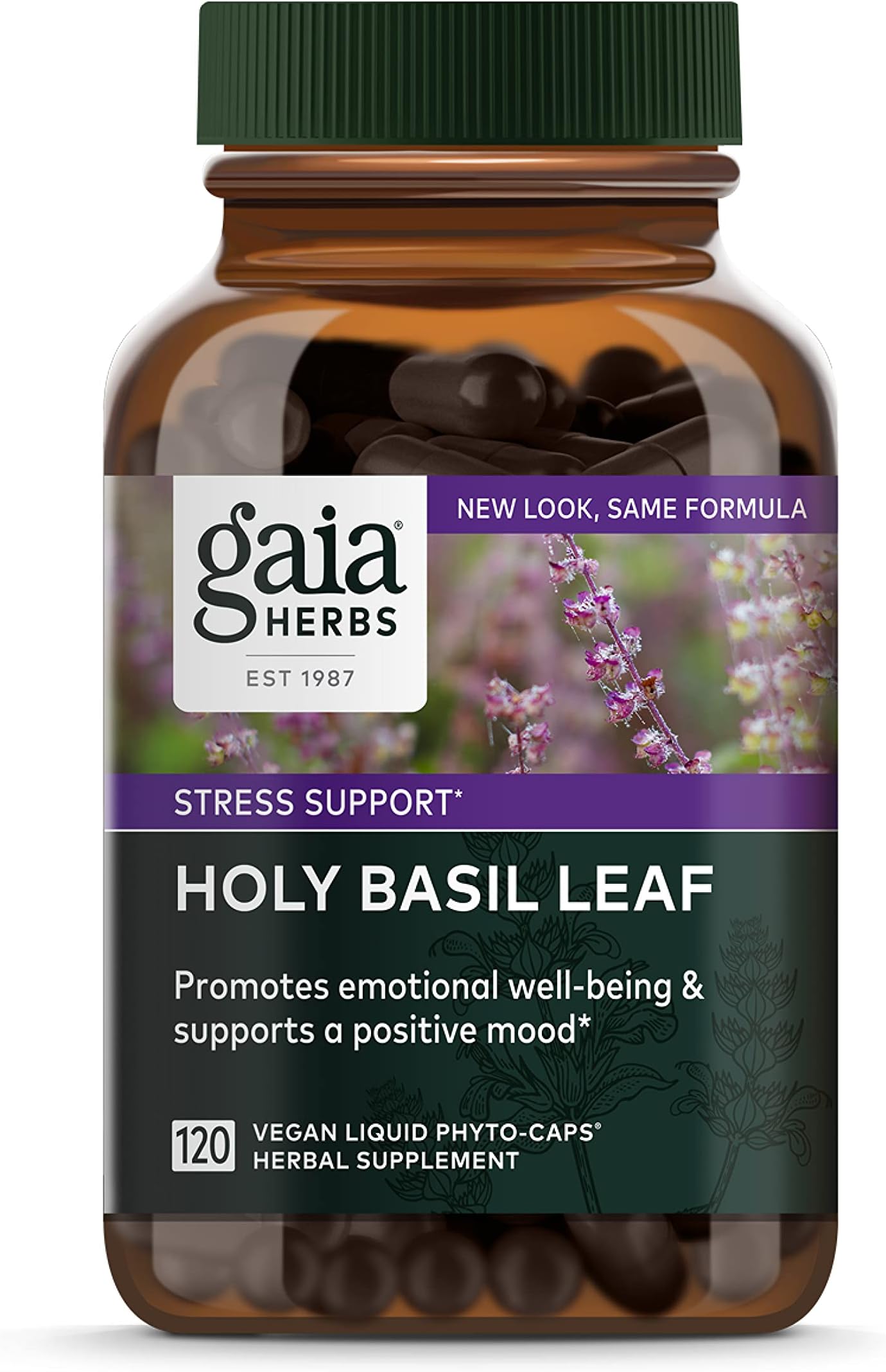 Gaia Herbs, Holy Basil Leaf, Stress Support, Adaptogenic Ayurvedic Herb, Tulsi Extract, Vegan Liquid Capsules, 120 Count