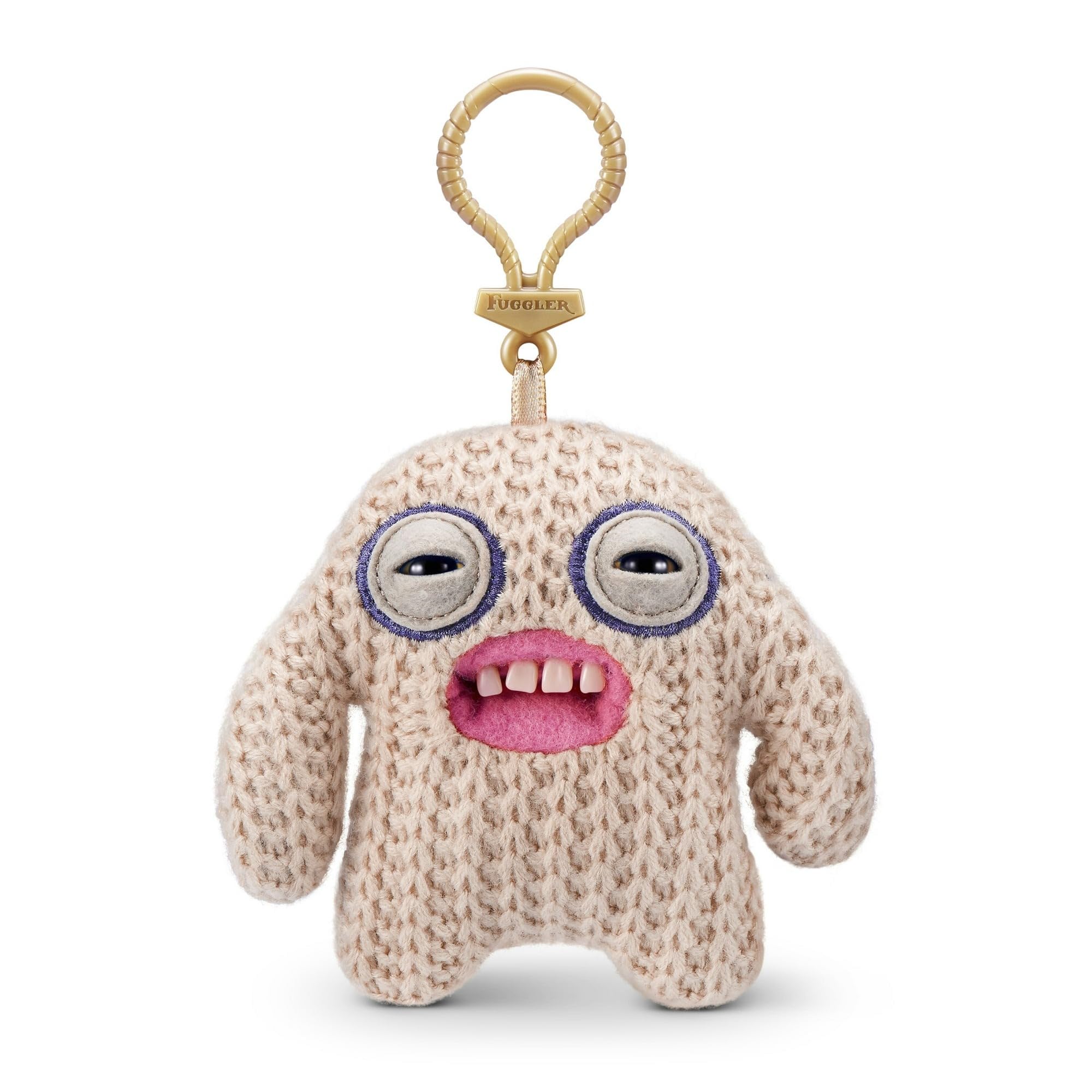Fuggler Plush Keychain Clip Beige Knitting Monster with Teeth Funny Ugly Toy Pendant