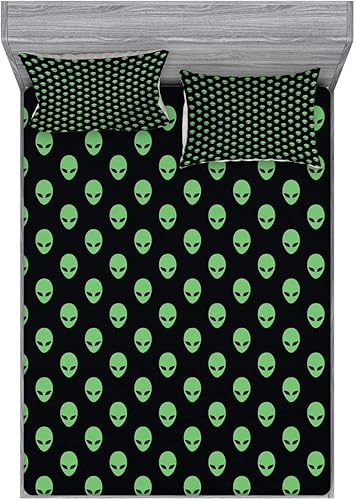 Miniatura 112 de Ambesonne Juego de sábanas bajeras y fundas de almohada, diseño retro de los videojuegos con botones de joystick vintage de los años 80 y 90, diseño