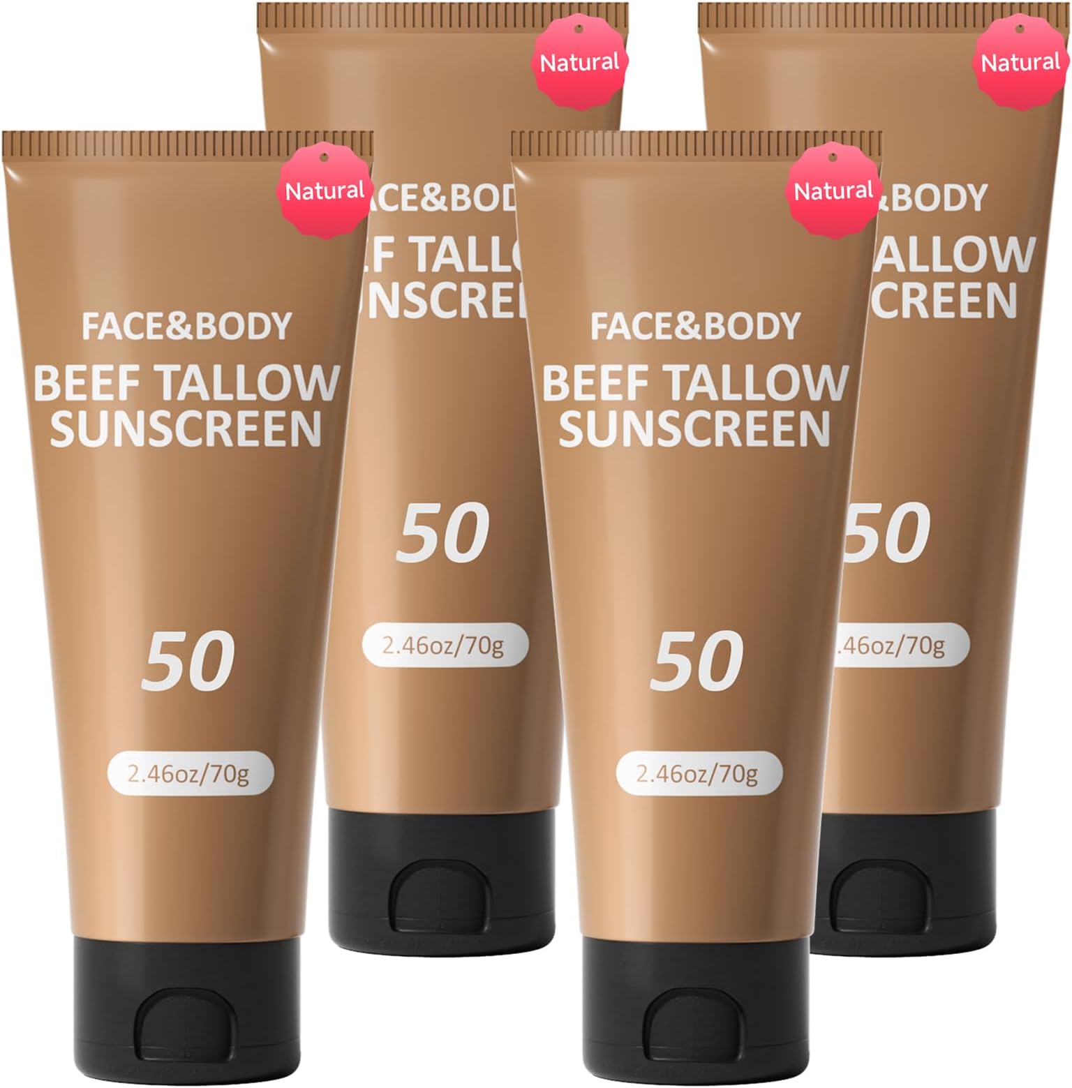 Beef Tallow Sunscreen, Sunscreen for Face, Natural Reef Safe Sunblock for Face Body, Non Greasy Clean Travel Sun Screen Sunblock for Sunmmer Outdoor Travel, 4 Packs