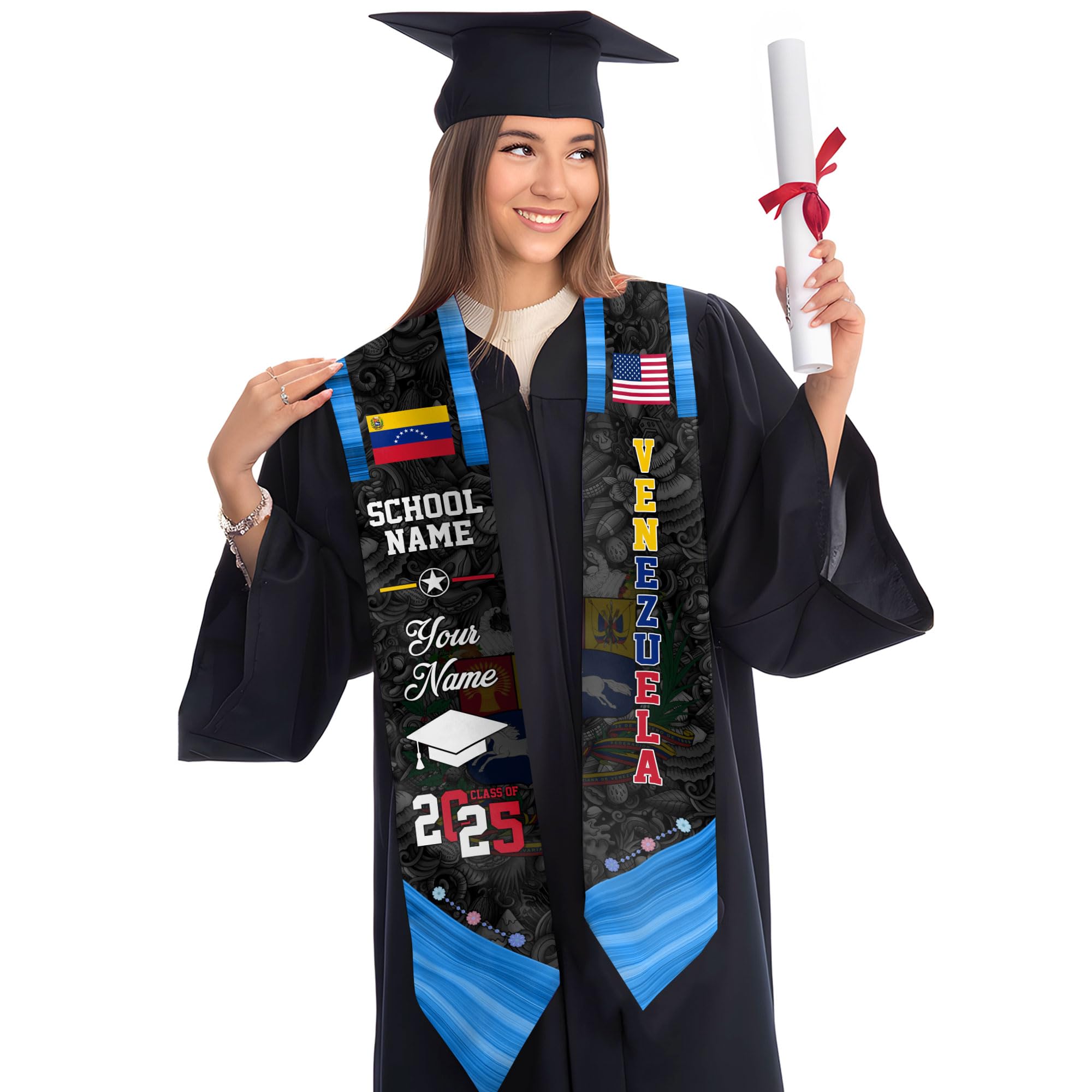 MonkeyVan Custom Venezuelan Flag Graduation Stole 2025 Venezuela Graduation Sash Venezuelan Flag Graduation Sash Class Of 2025 Vnzl 9