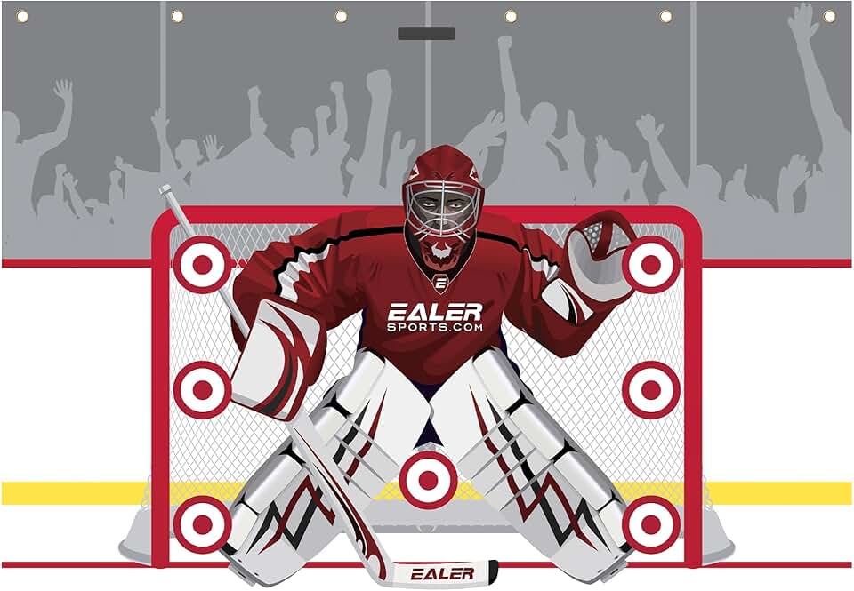 EALER Hockey Shooting Tarp 7x10 FT &amp; 7/8x16 FT in 1 - Heavy Duty Goalie Target for Ice &amp; Street Practice - Tear-Proof Built-in Shooter Tutor - Net Replacement for Garage Wall Protection