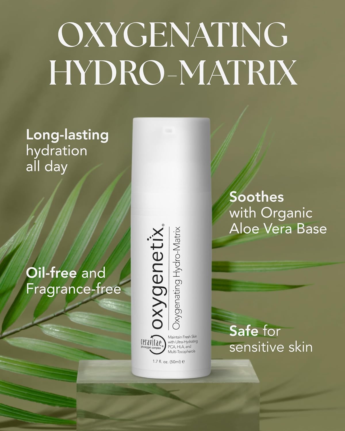Oxygenetix Oxygenating Hydro-Matrix (1.7oz) | Lightweight Aloe-Based Face Moisturizer with Hyaluronic Acid for Sensitive, Dry, or Compromised Skin