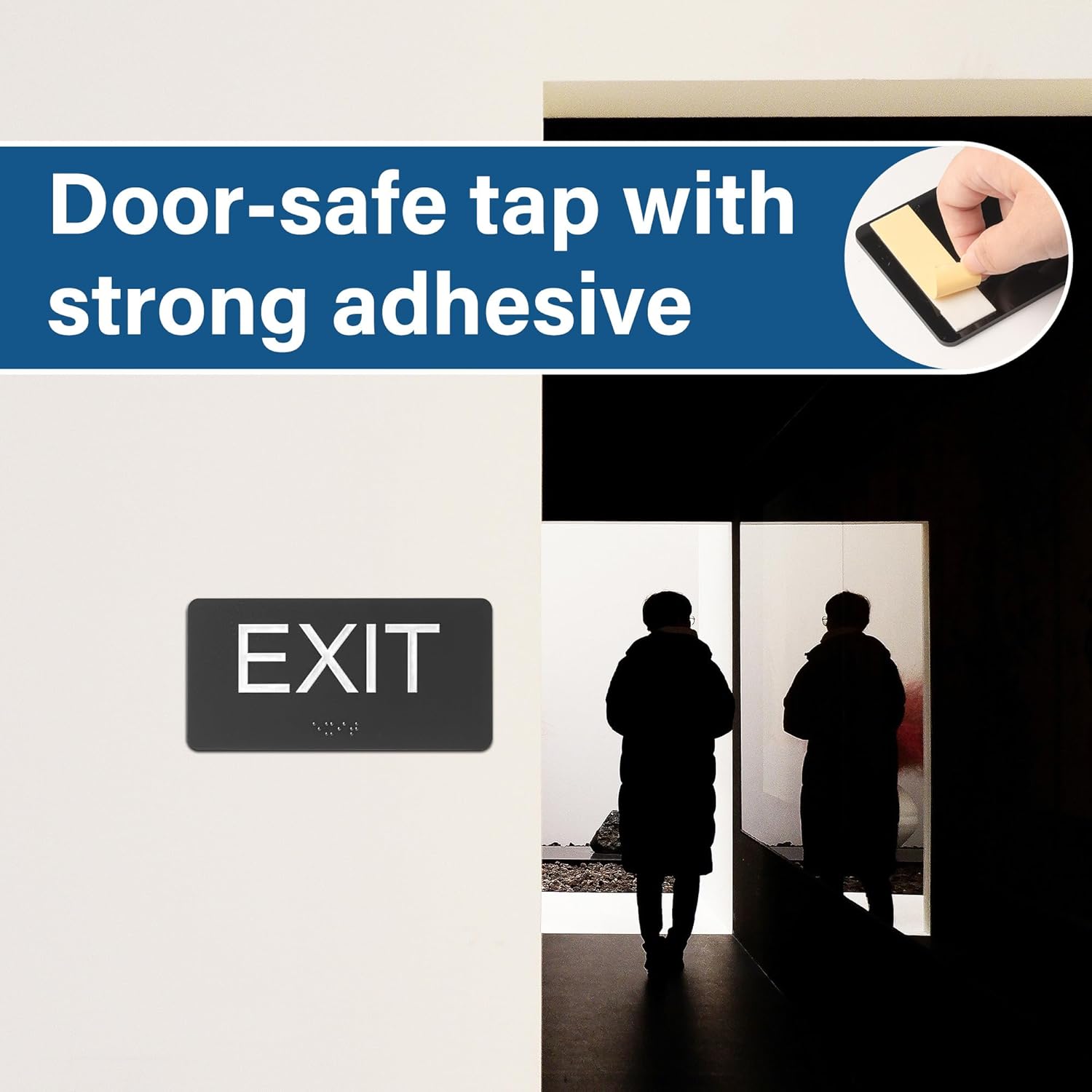 Exit Sign with Braille for Business Door - Acrylic ADA Compliant Office Door Signs for Exit with Double Sided Mounting Tape, Horizontal Exit Sign (2.8" x 5.8")