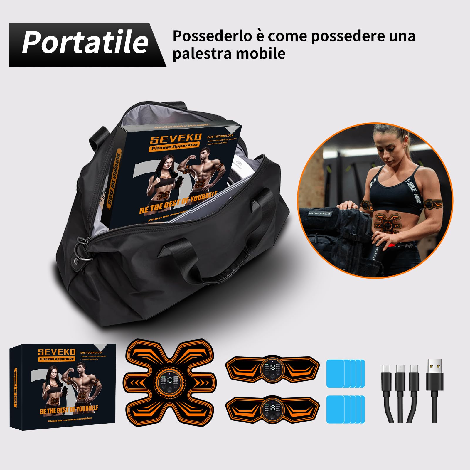 Cintura Addominale Elettrostimolazione, Elettrostimolazione Addominale,Elettrostimolatore Muscolare per L'Allenamento Completo del Corpo,Allenamento Addominale EMS 8 modalità & 15 Intensità