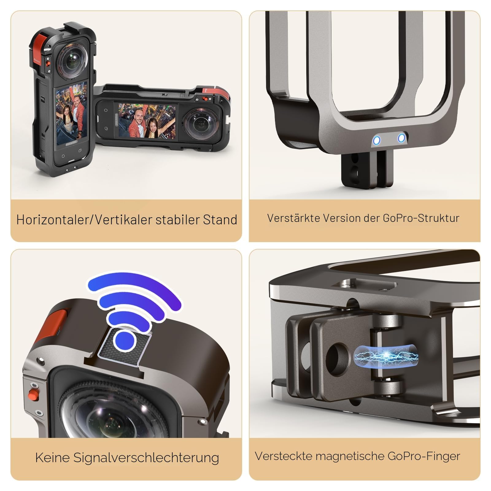 Amazear Metall-Schutzgehäuse für Insta360 X5 Zubehör, Insta360 X5 Multifunktions-Gestell, robuster Aluminiumrahmen mit Schnellverschluss, Verschiedene Erweiterungsbefestigungen