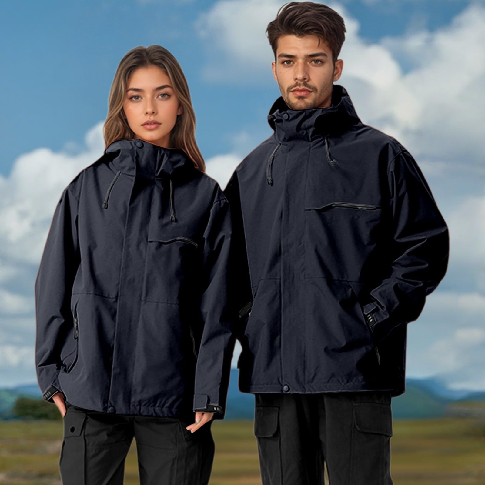 Giacca antipioggia da donna, 3 in 1, softshell, impermeabile, da donna, da uomo, confezione da 2 capi impermeabili da escursionismo, cappotti impermeabili invernali, parka impermeabile cerato, trench