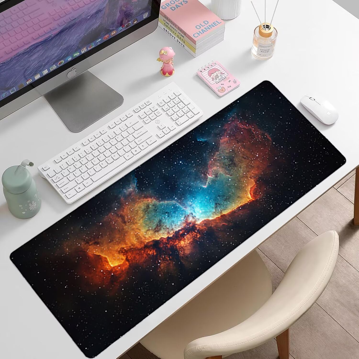 Podkładka pod mysz do gier XXL - 1400 x 600 x 3 mm - gwiaździste niebo duża antypoślizgowa podkładka na klawiaturę biurową ze zszytymi krawędziami, krajobraz duża podkładka pod mysz do gier do biura i